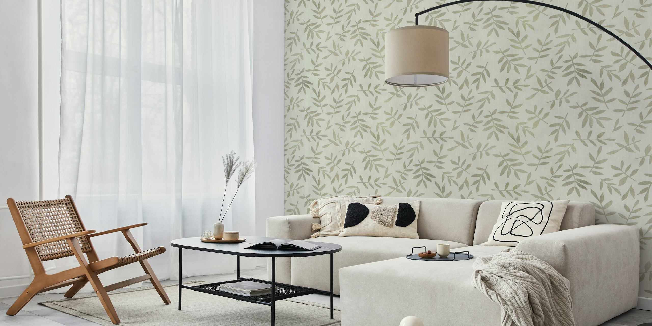 Simple Ditsy Leaf Pattern wallpaper in a room