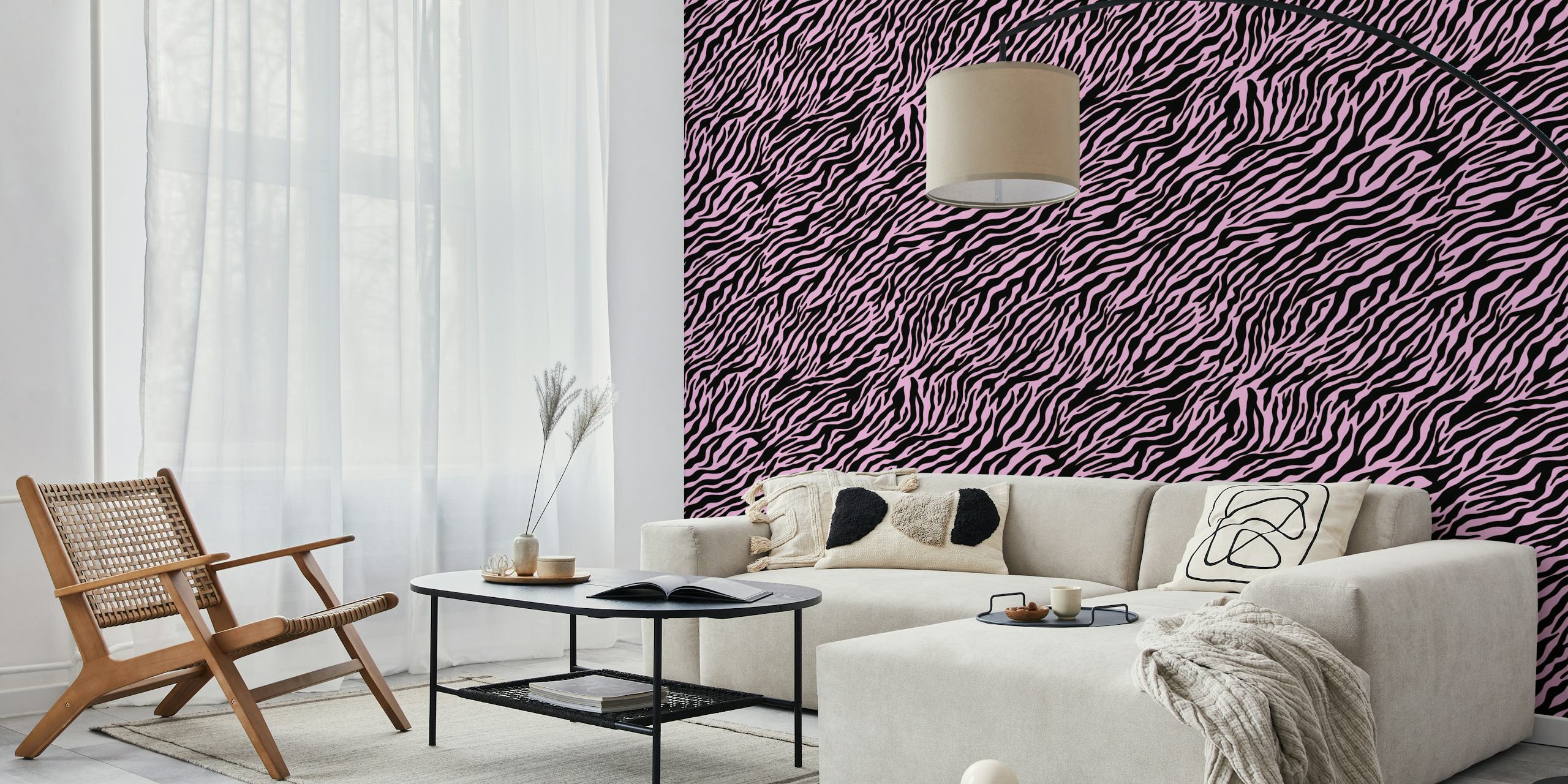 Zebra stripe wallpaper in blue on display