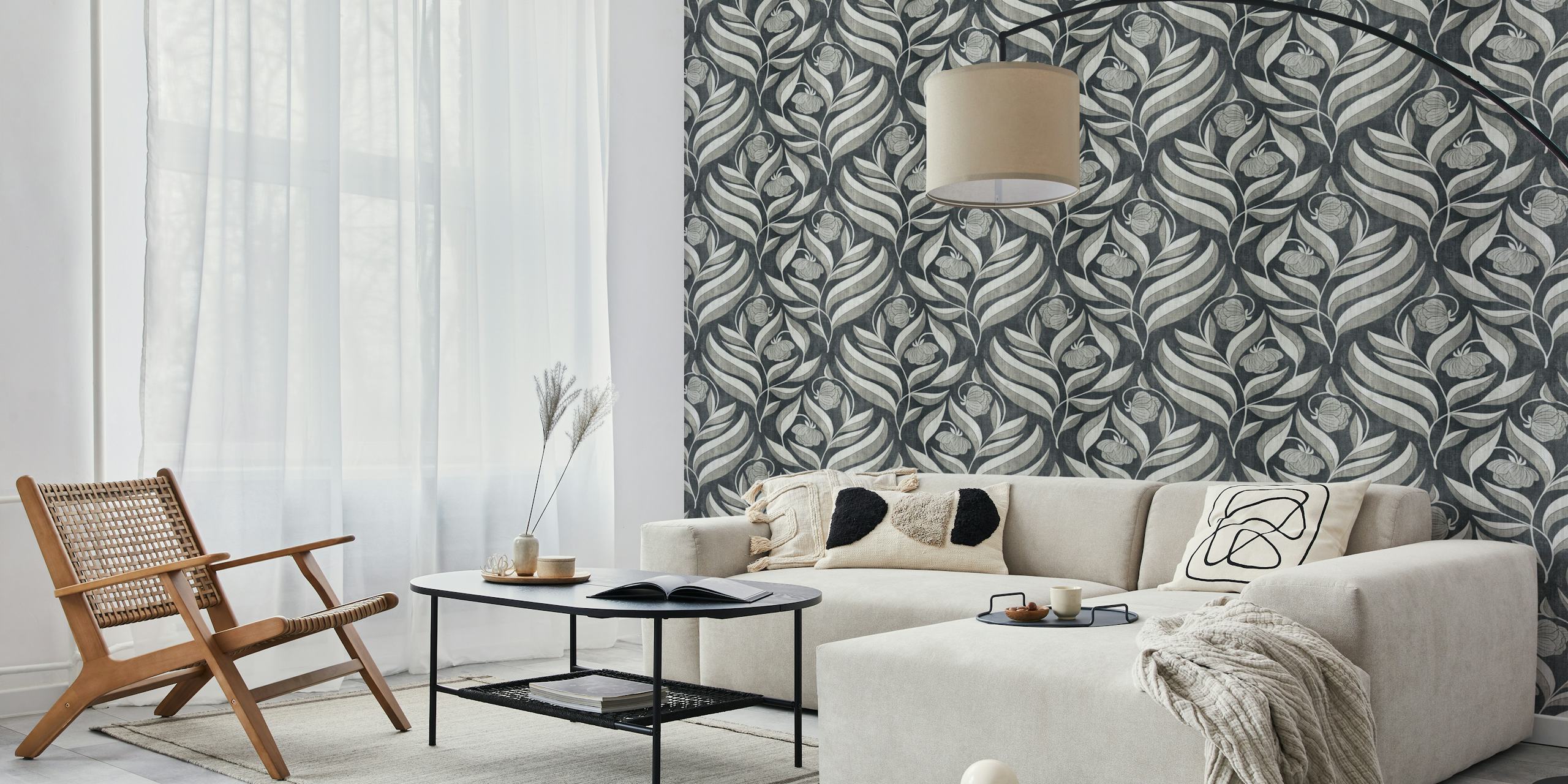 Flowing Floral Monochrome Wallpaper Design