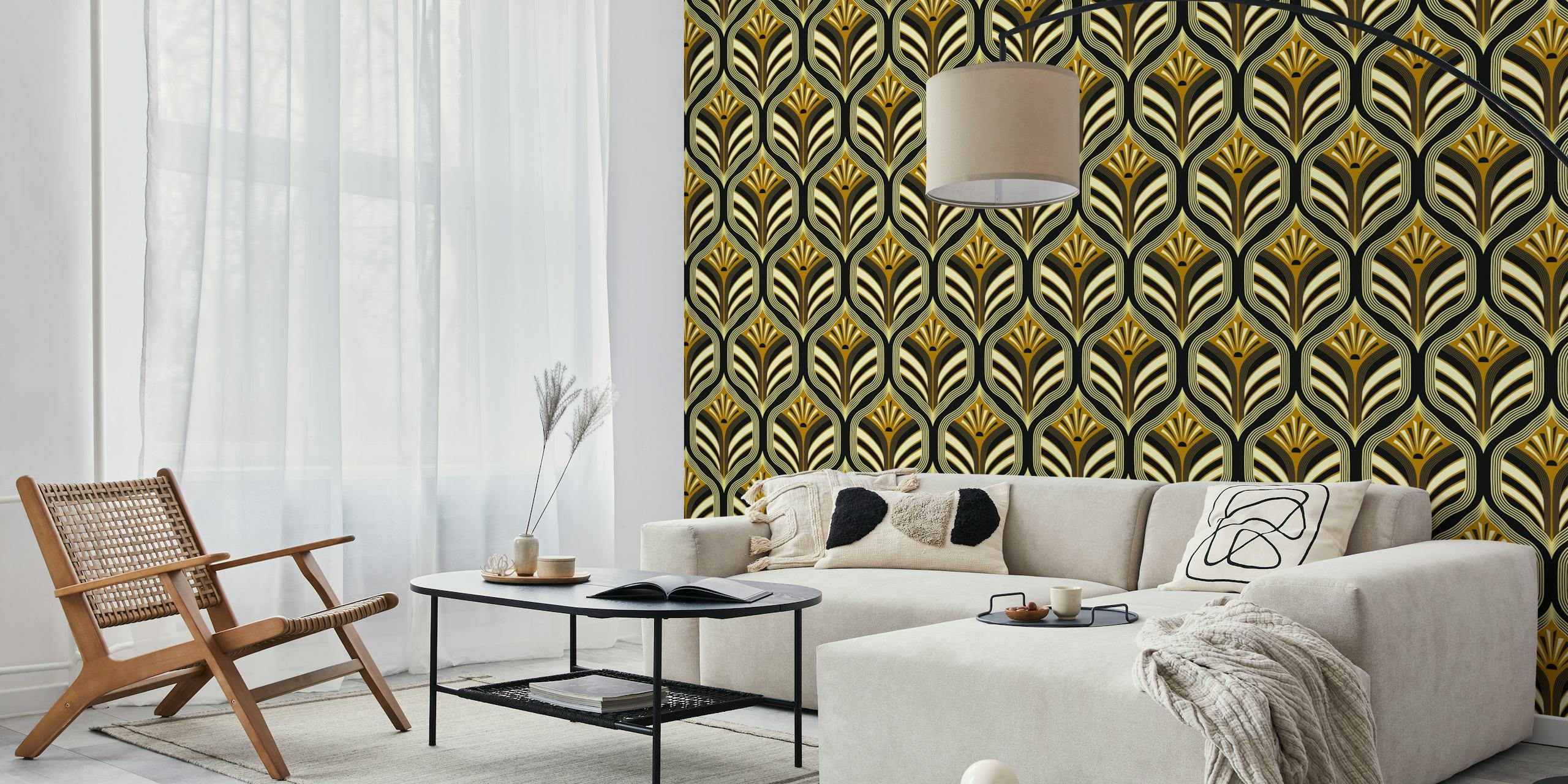 Art deco wallpaper with black and gold geometric patterns