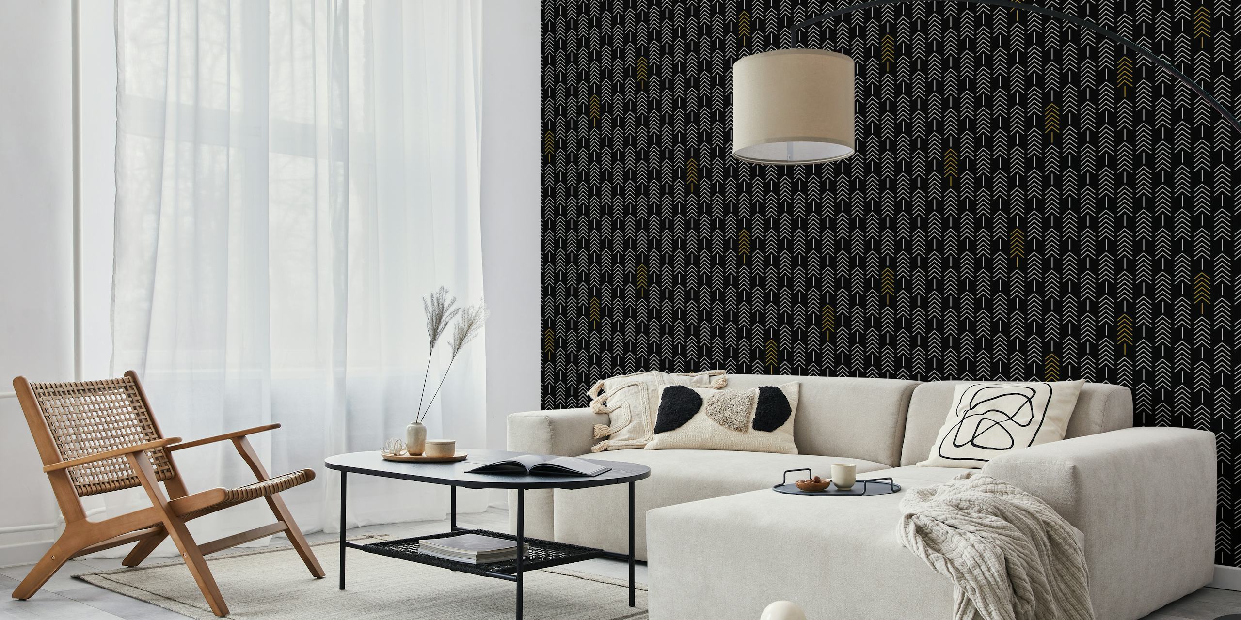 Geometric black forest tapetti huoneessa