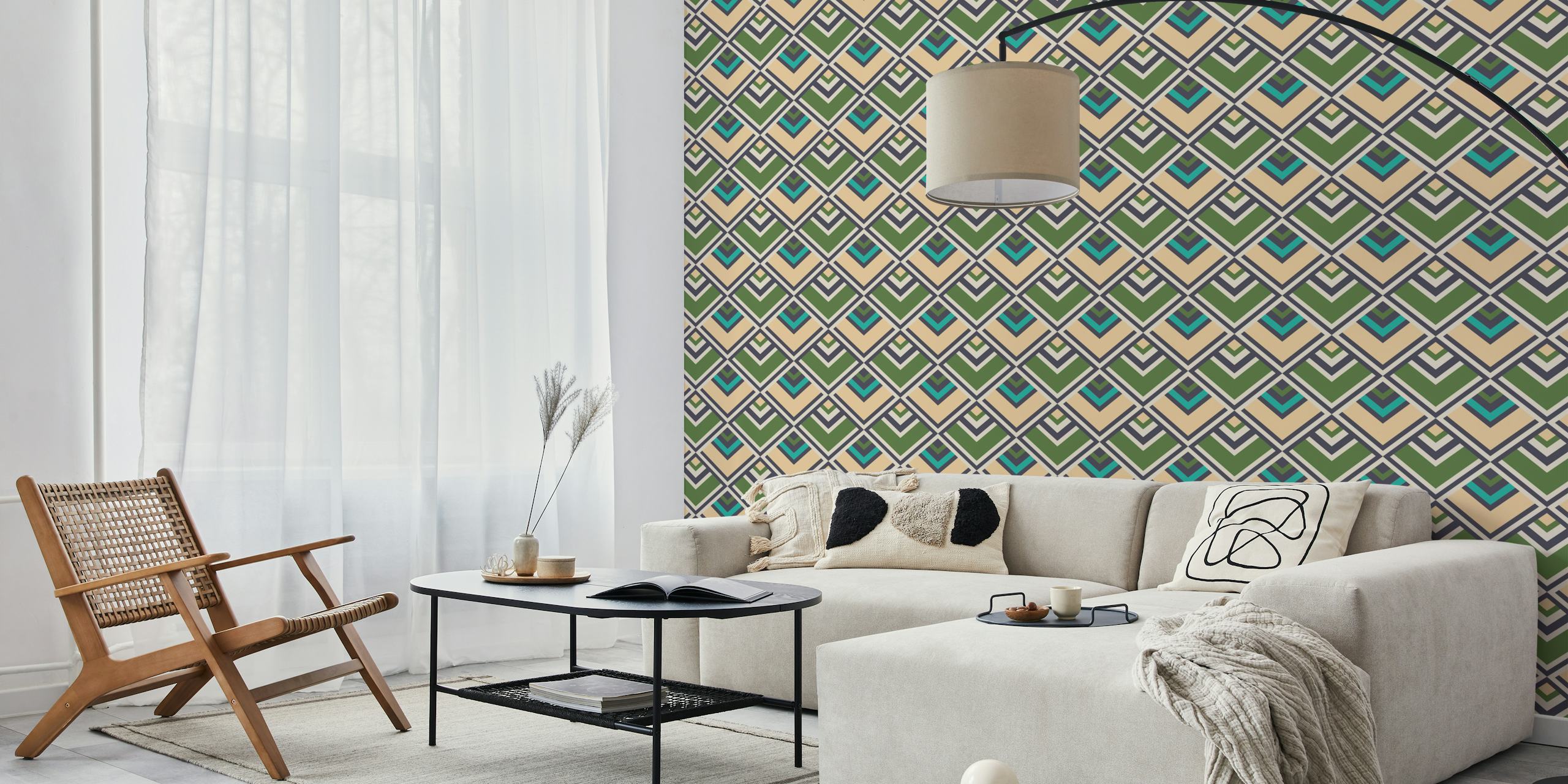 Retro diamond graphic wallpaper i ett rum