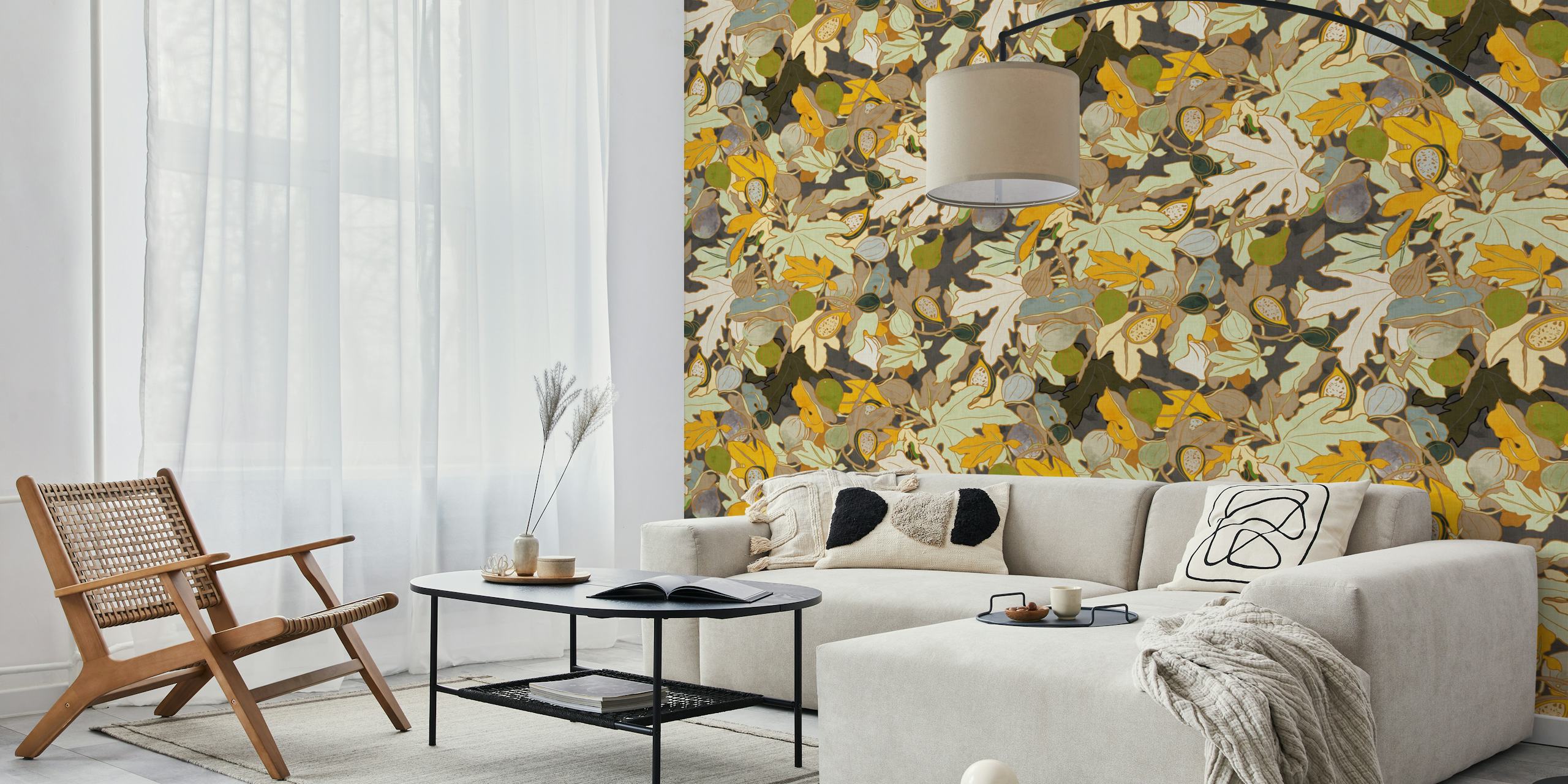 Fig tree leaves in green and yellow tones botanical wallpaper