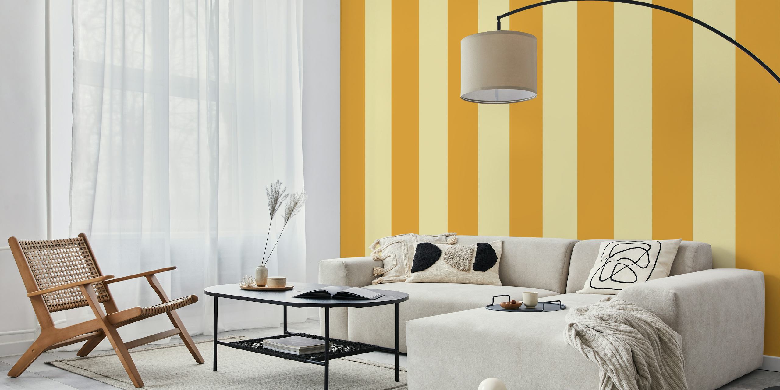 Tapeta Vanilla And Mustard Yellow Stripes v pokoji
