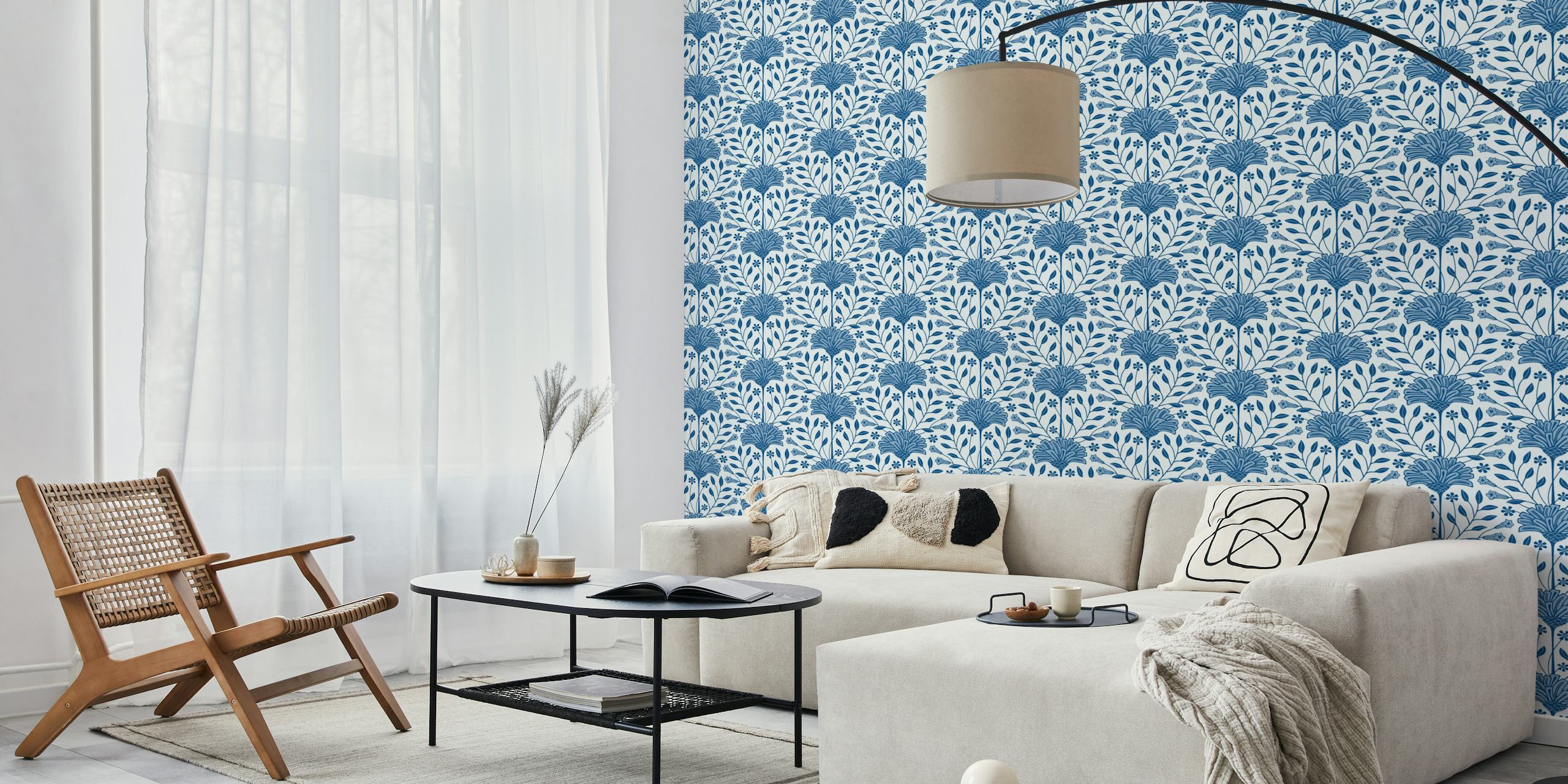 Shalamar Floral Chintz Cottage Botanical Blue Τοιχογραφία Τοίχου Με Κομψά Λουλούδια Και Βοτανικά Σχέδια