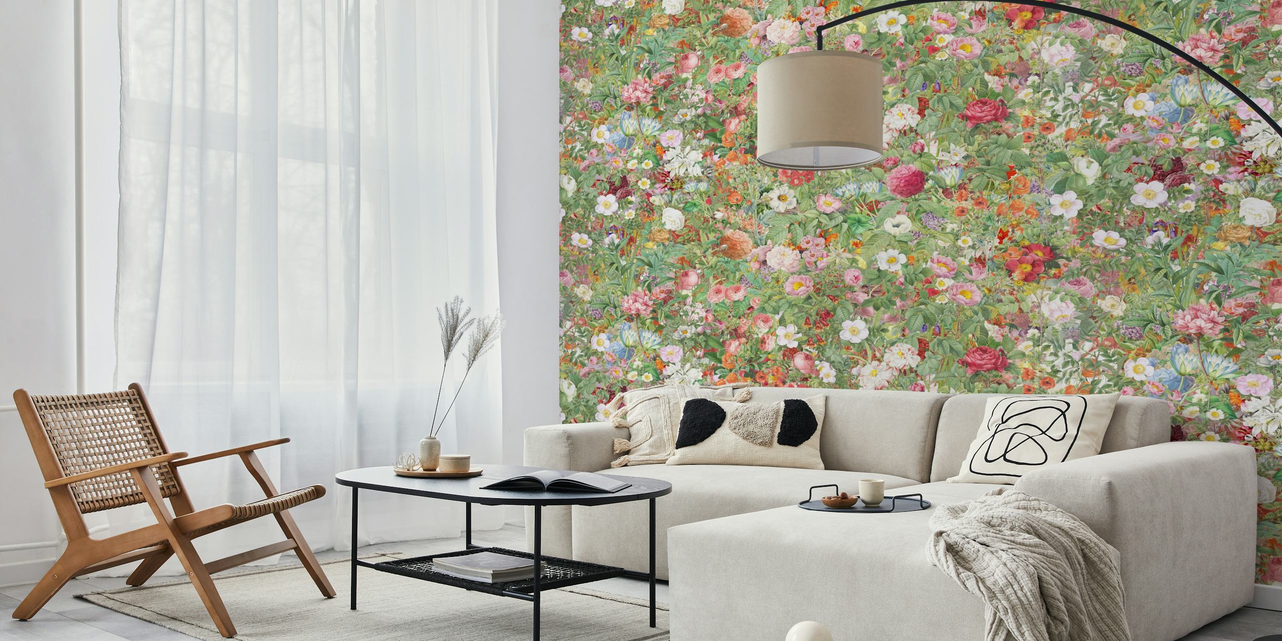 Vintage Flower Meadow wall mural with a variety of delicate floral designs