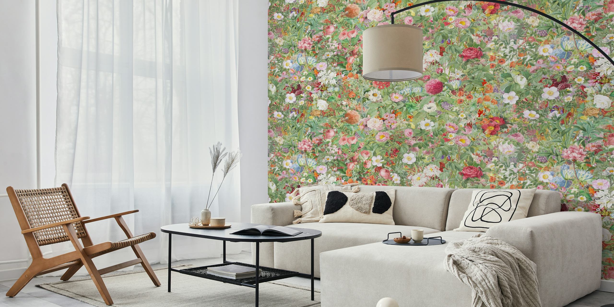Vintage Flower Meadow wallpaper in a room