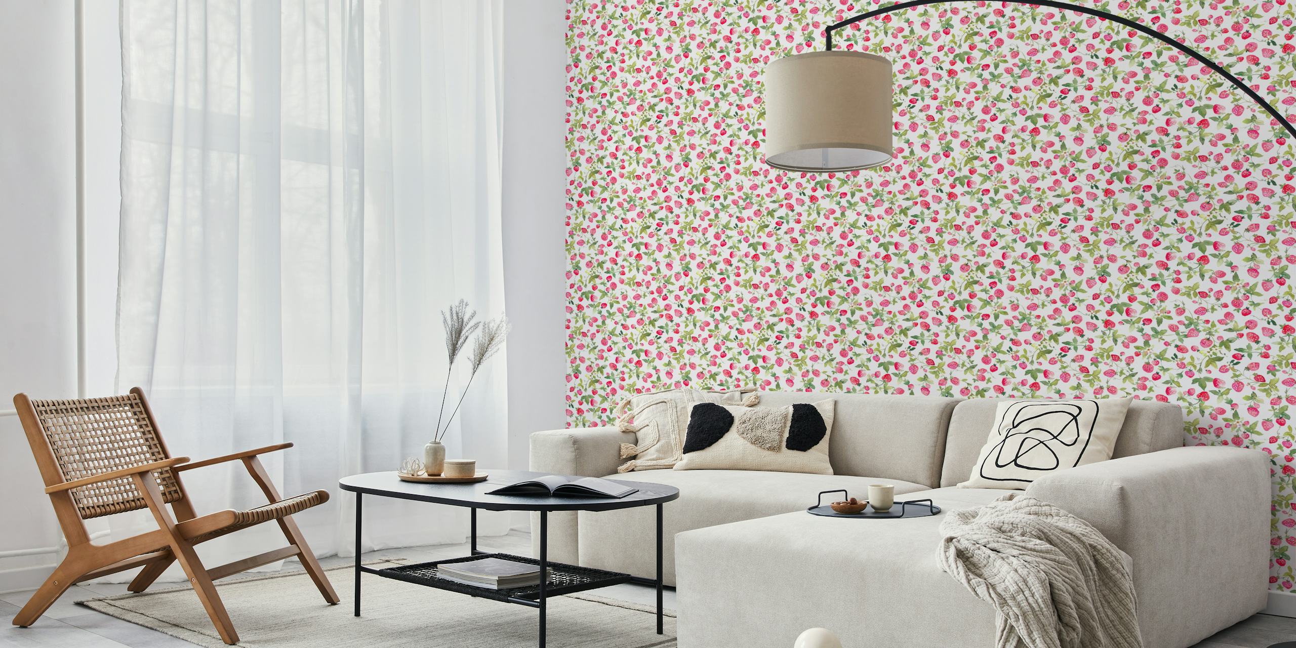 Watercolor strawberries wallpaper i et rum