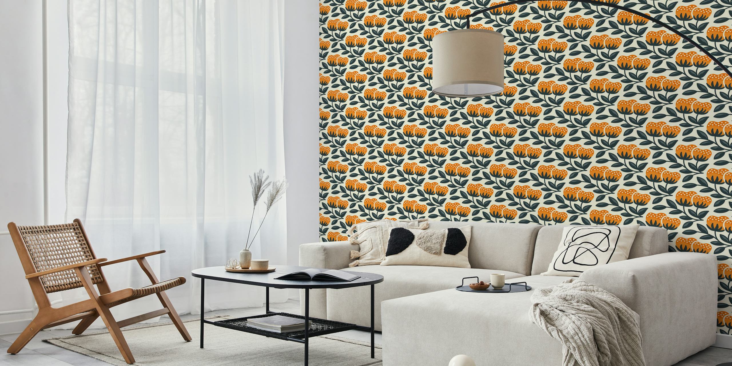 Hand drawn wildflowers pattern tapet i et rom