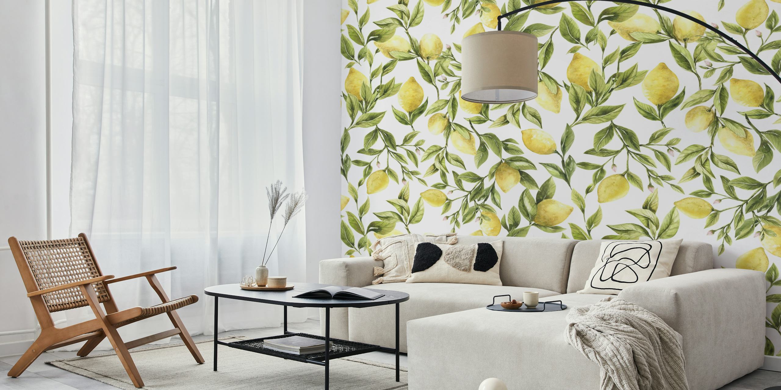 Vintage lemon wallpaper design in a room