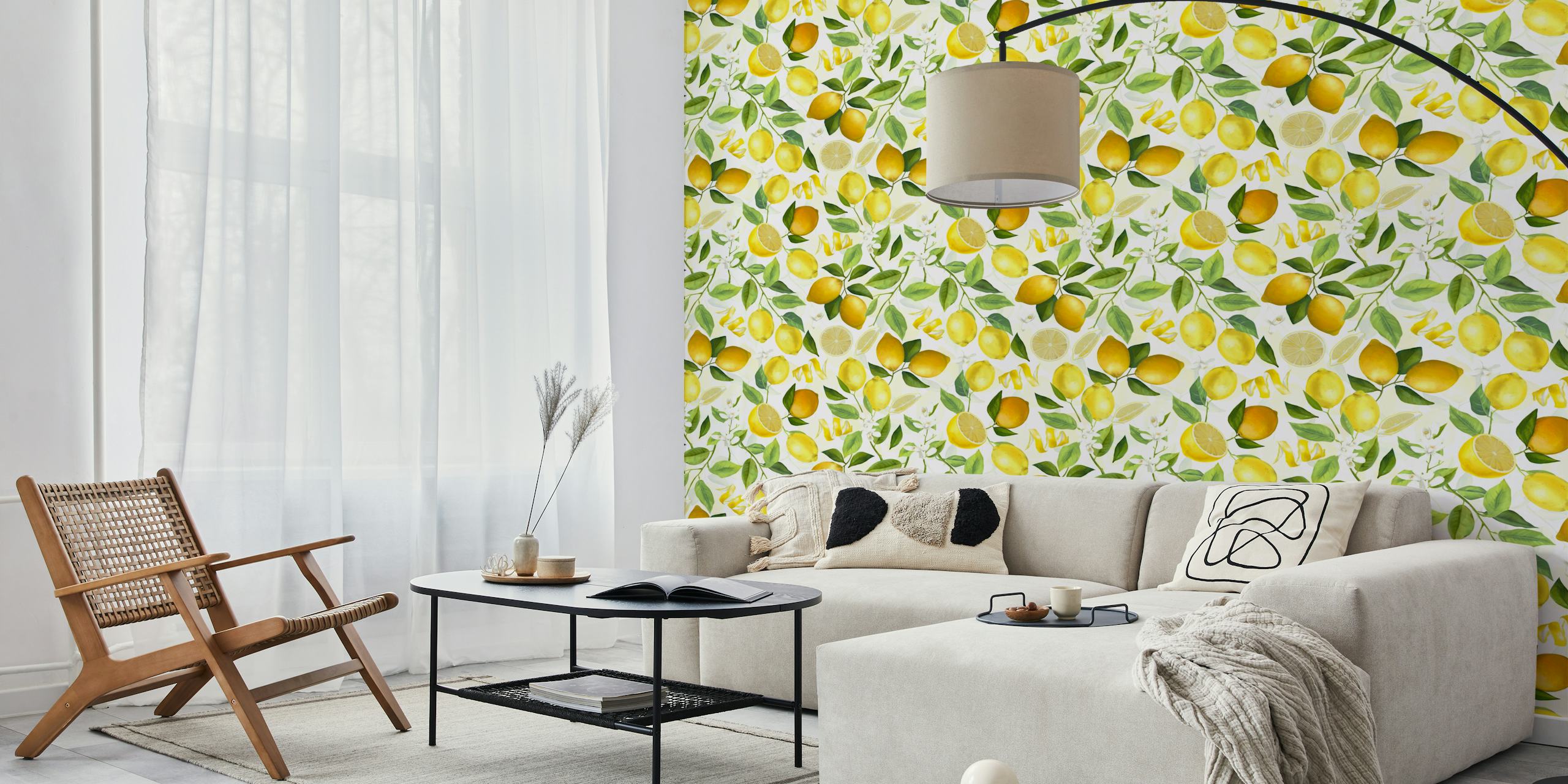 Vintage Summer Lemon Garden wallpaper displayed in a room