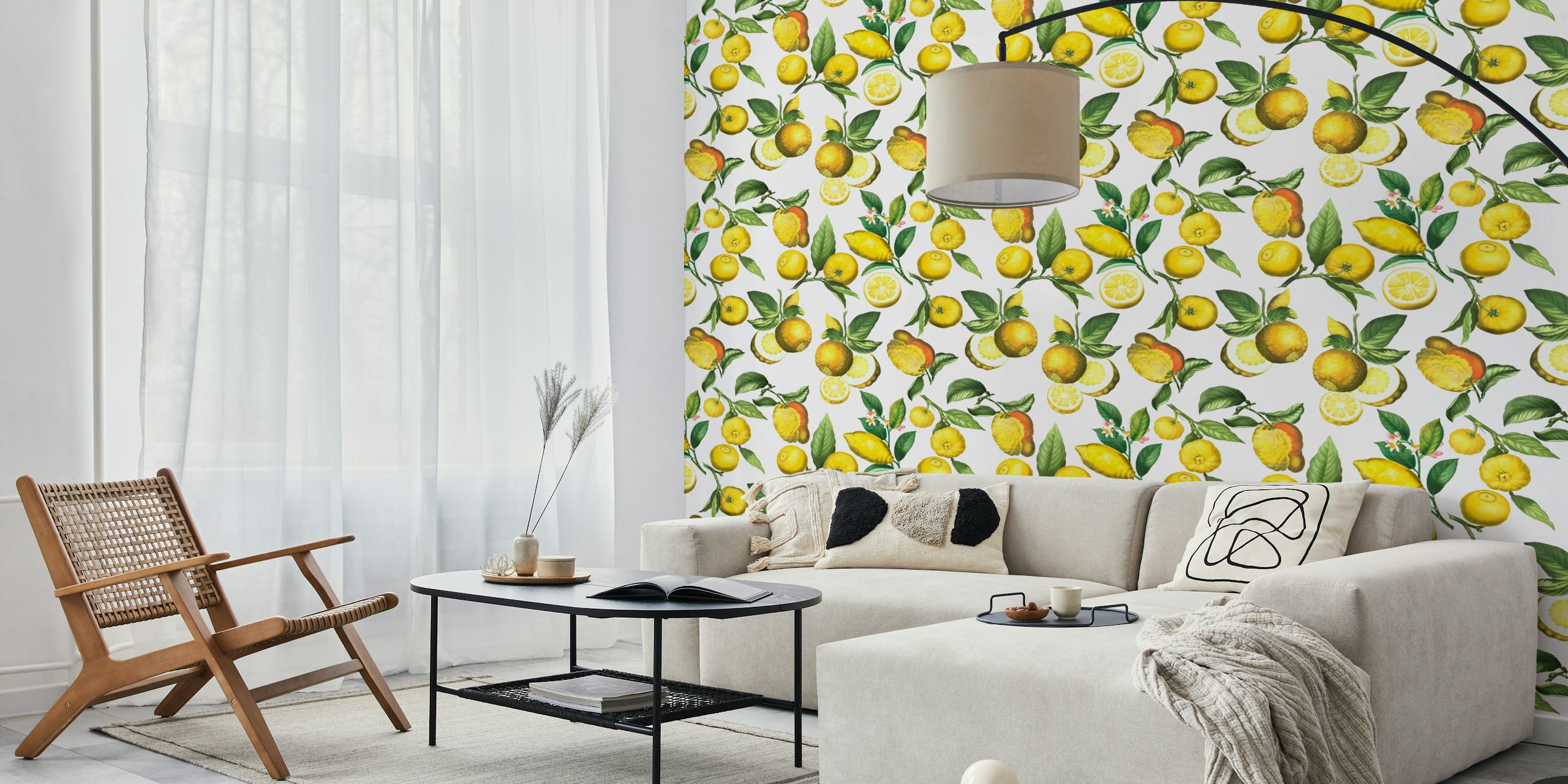 Design de papel de parede Vintage Exotic Lemons Garden
