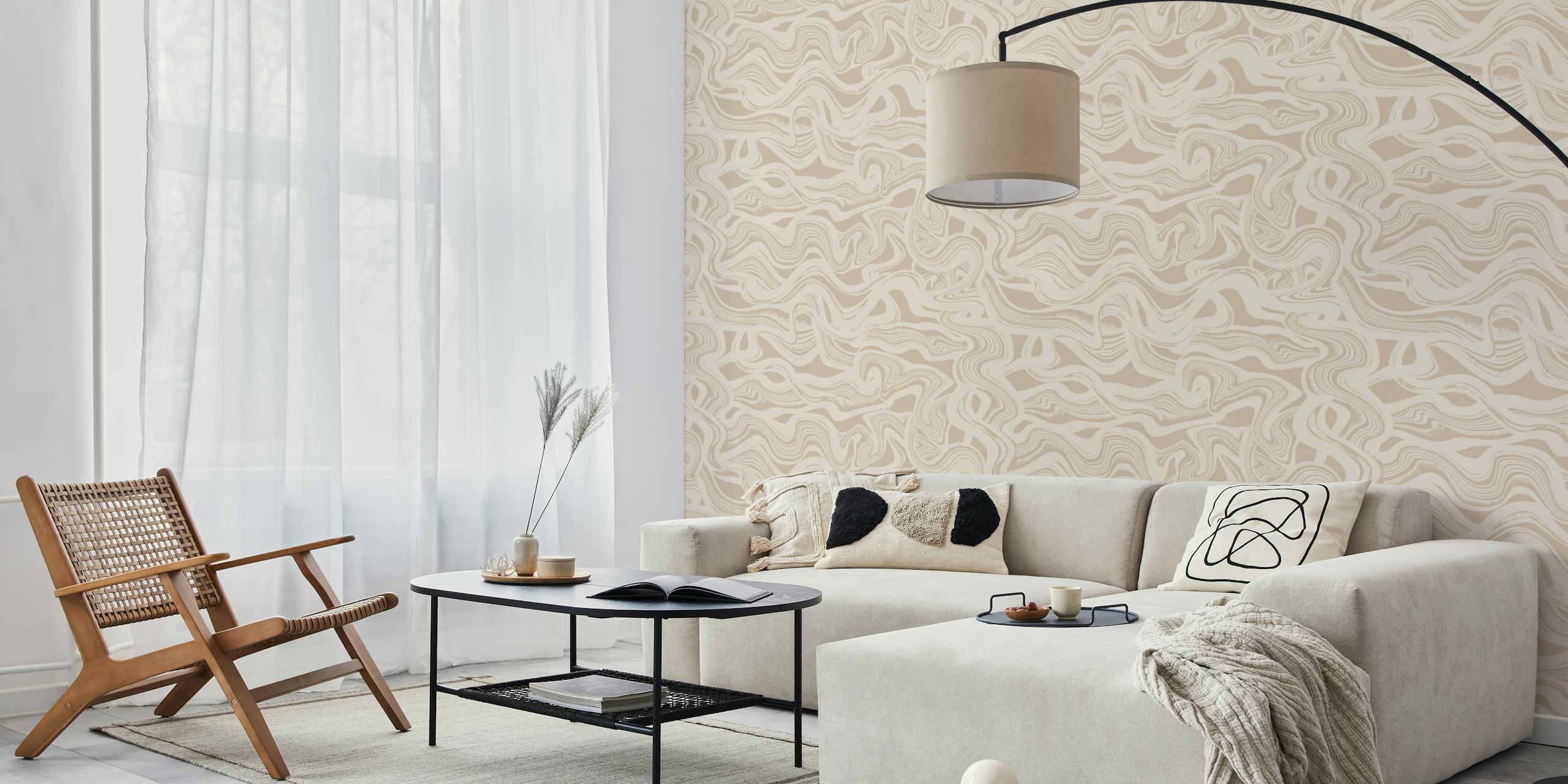 Abstract fluid lines in neutral tones wallpaper