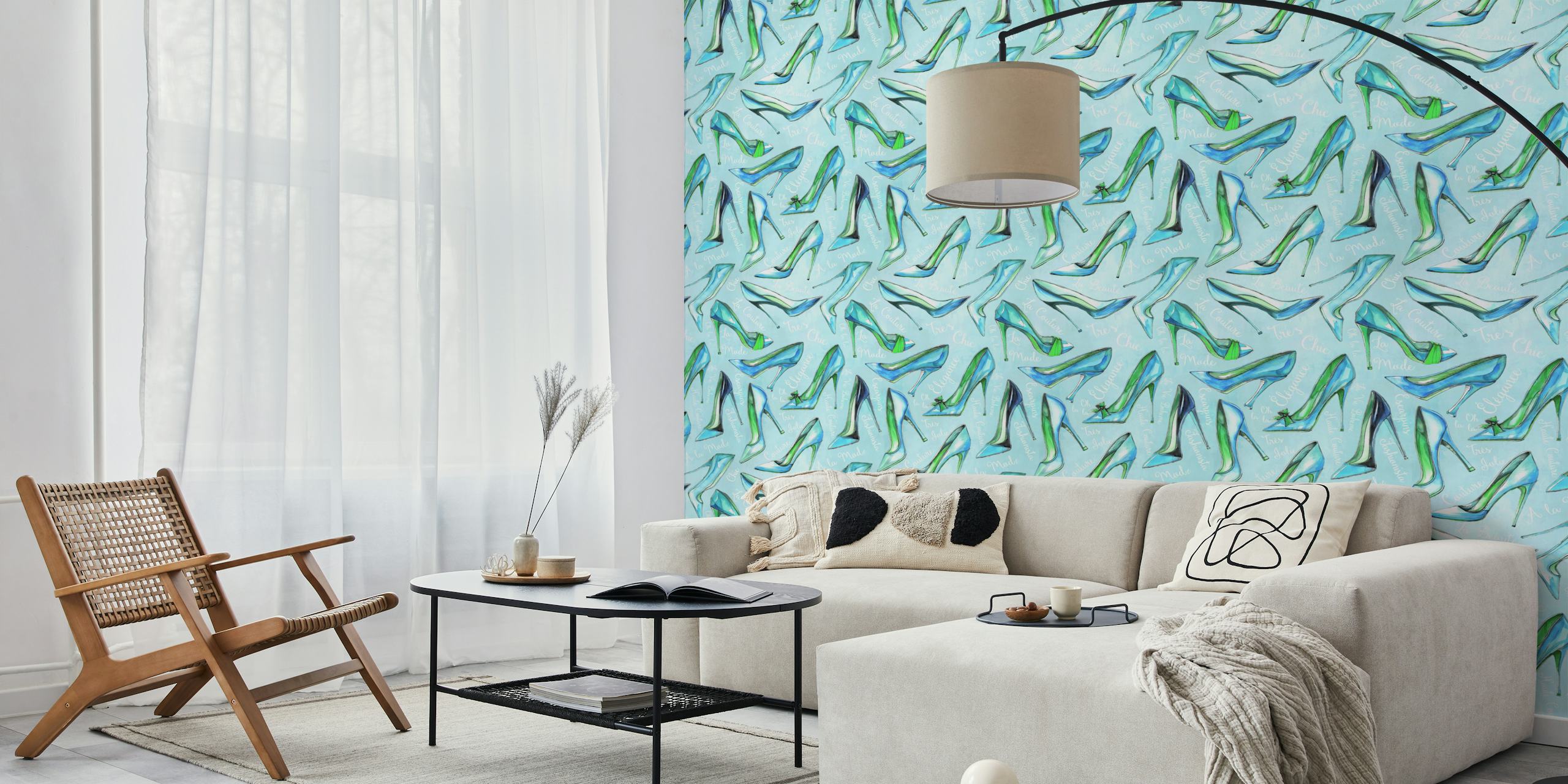 Papier peint stiletto turquoise à la mode avec des vibes chic françaises