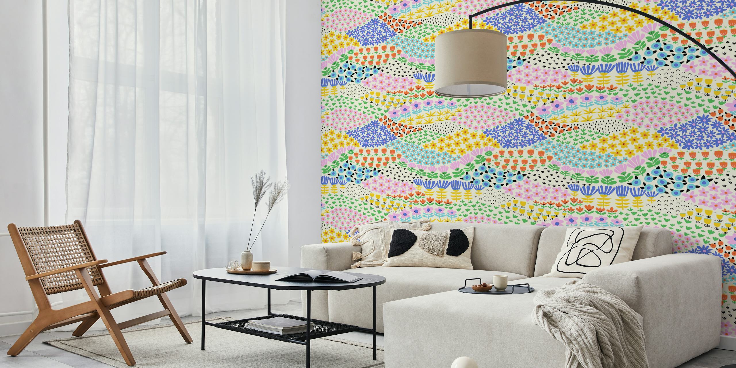 Papel de parede de flores de arte popular em um quarto