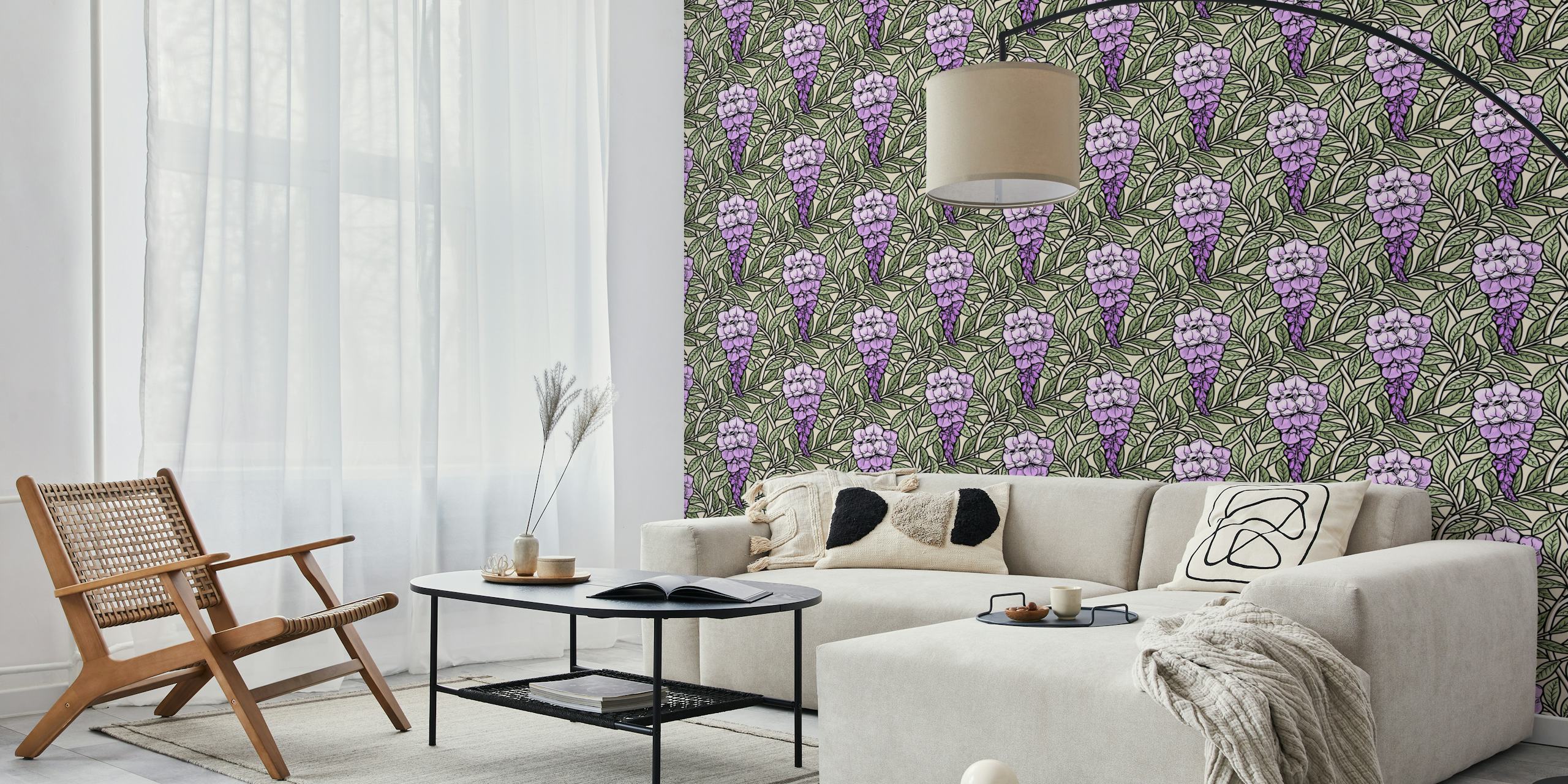 Retro Wisteria Tapete in einem Raum
