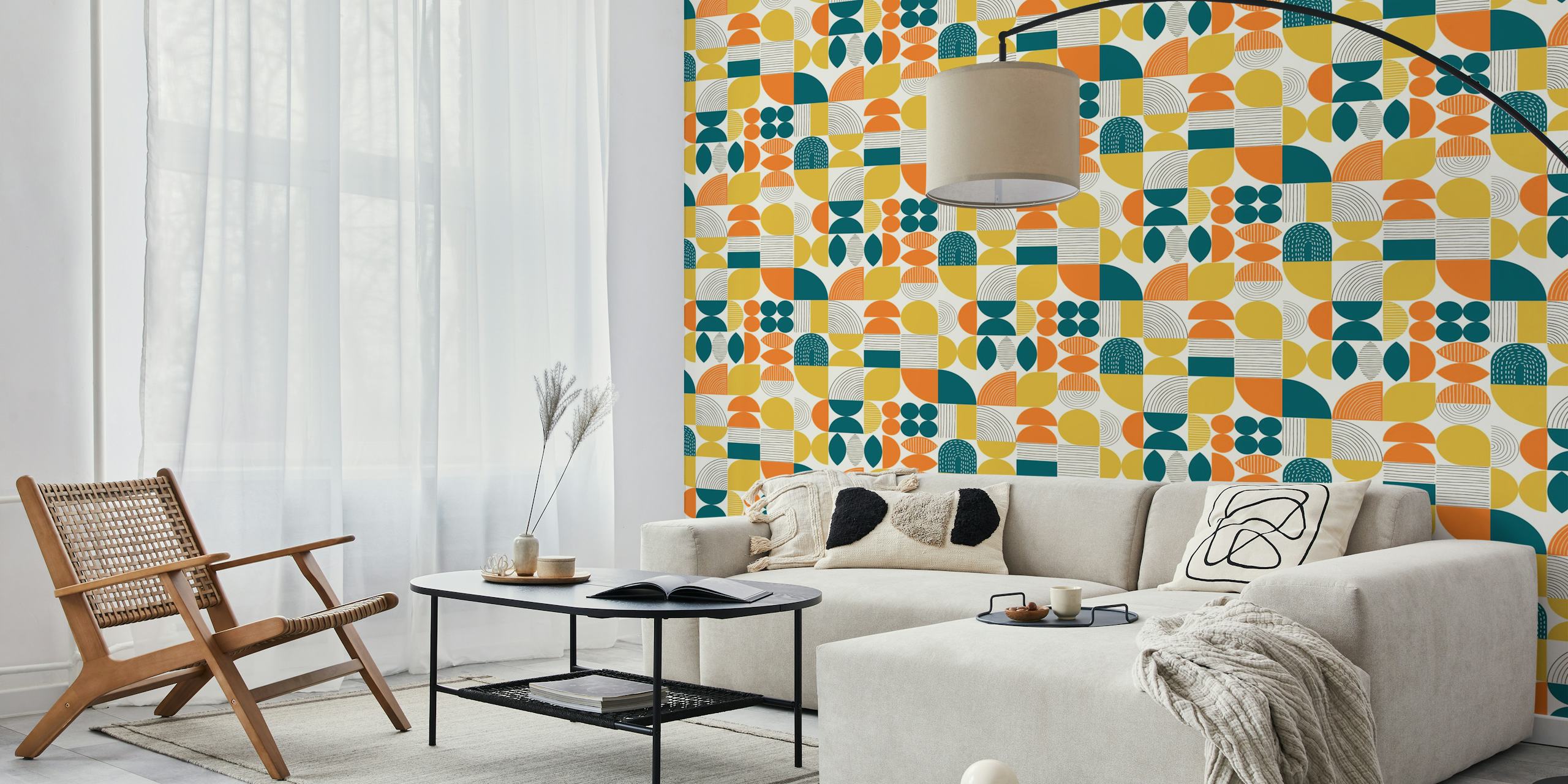 Colorful geometric shapes in teal and saffron wallpaper