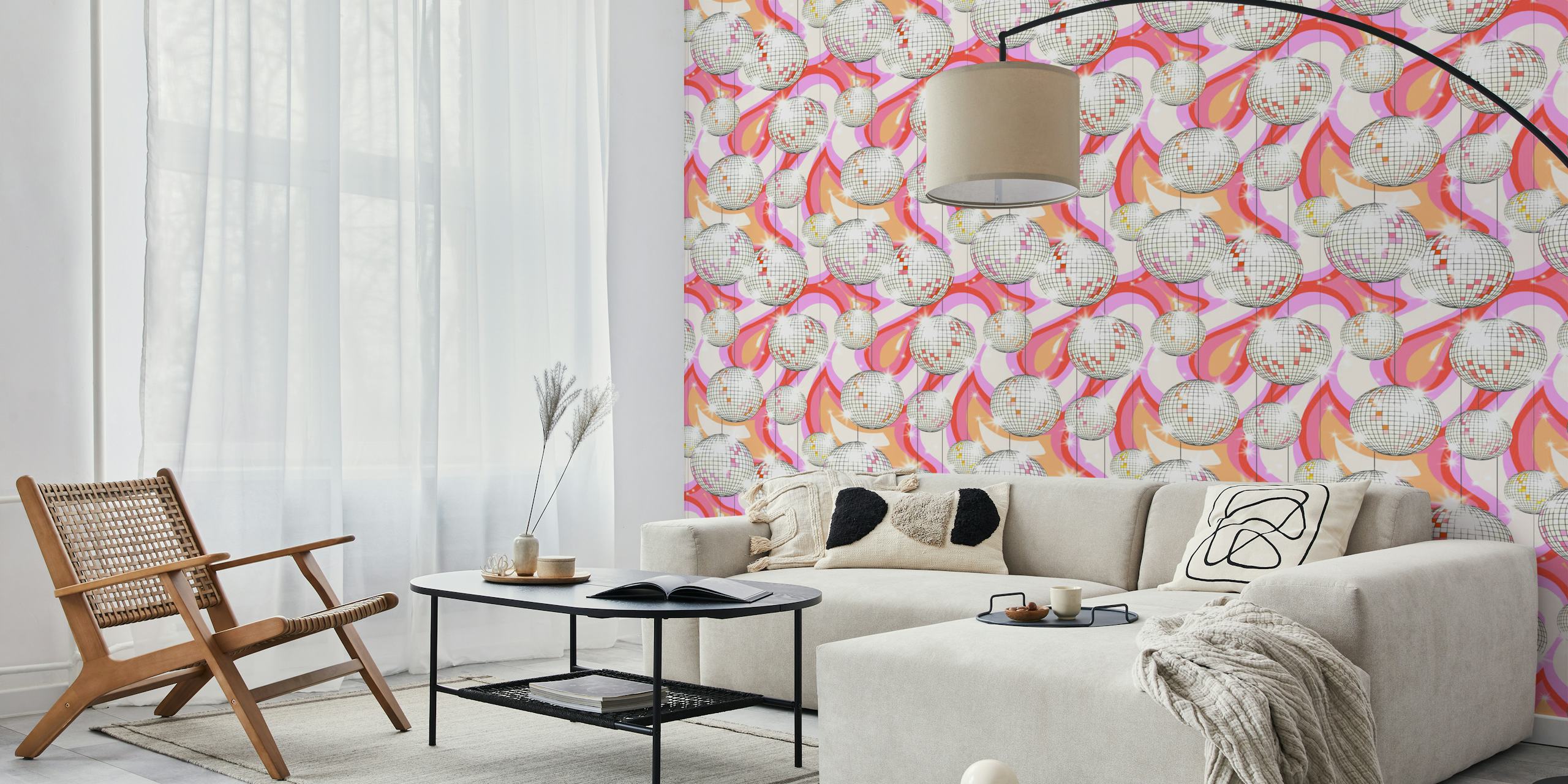Groovy Party disco ball wallpaper in a room