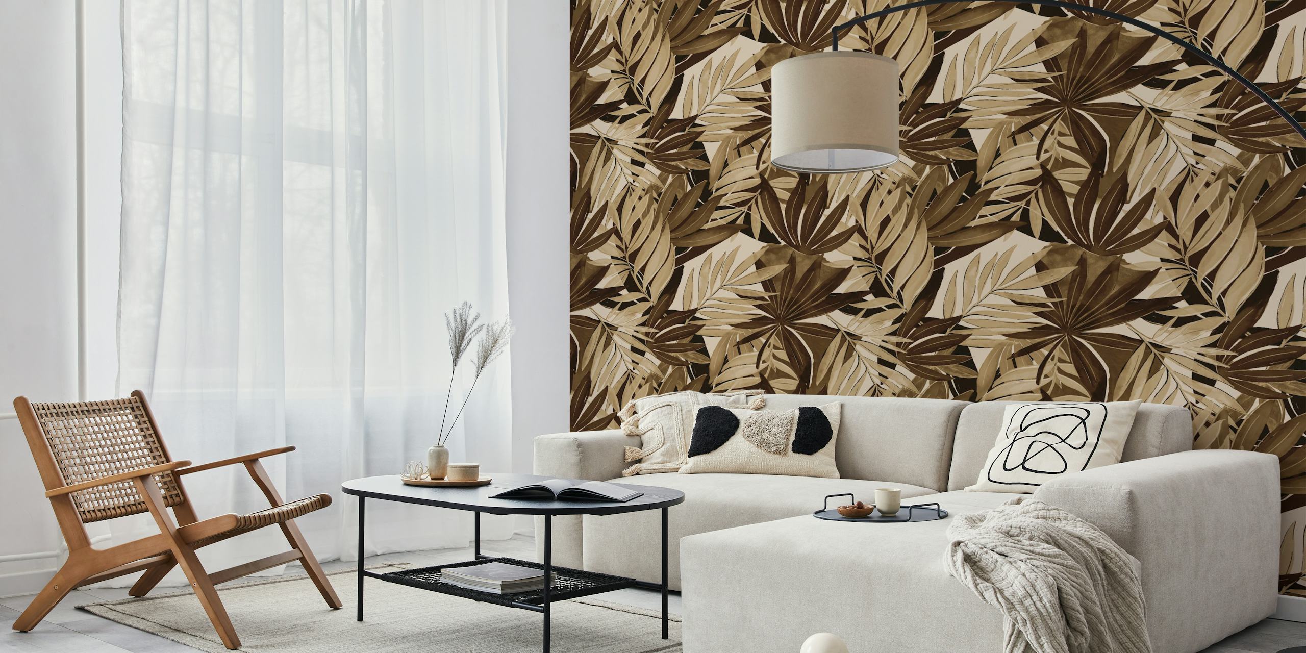 Tapeta Muted Tropical Leaves w pokoju