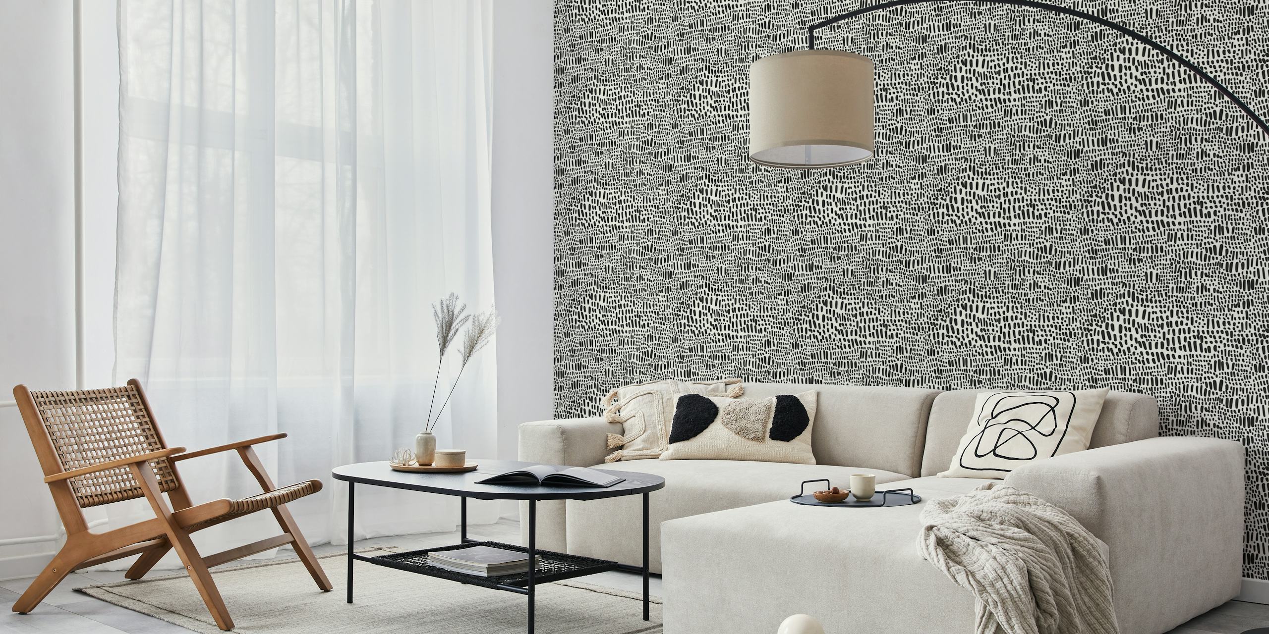 Black and white organic lines pattern wallpaper