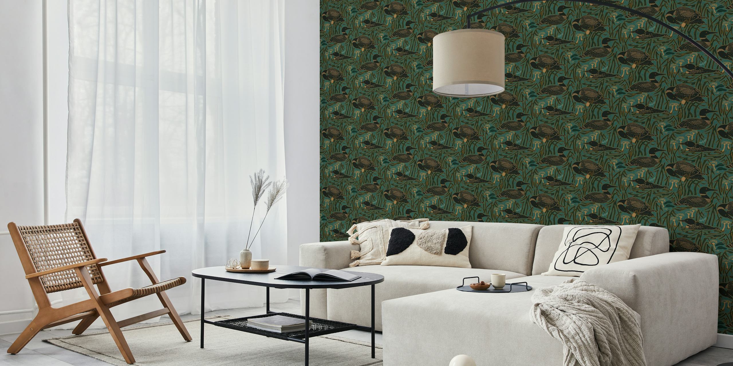 Zelená teal tapeta featuring loons on the lake