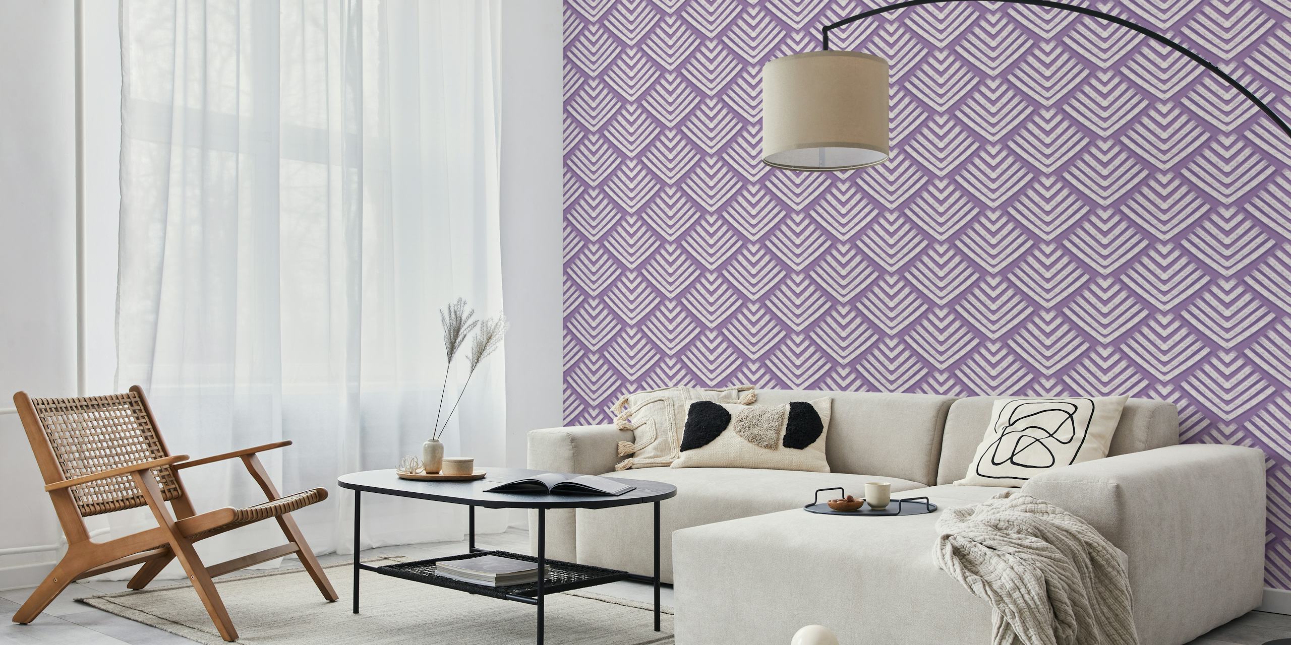 Purple and white geometric patterns resembling shells wallpaper