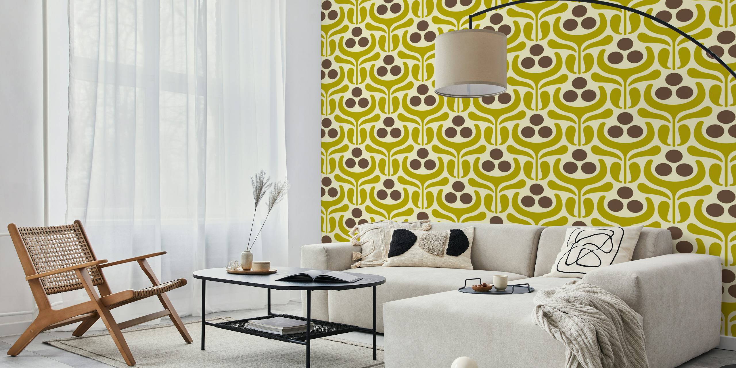 Vintage Retro Modern Floral wallpaper in a room