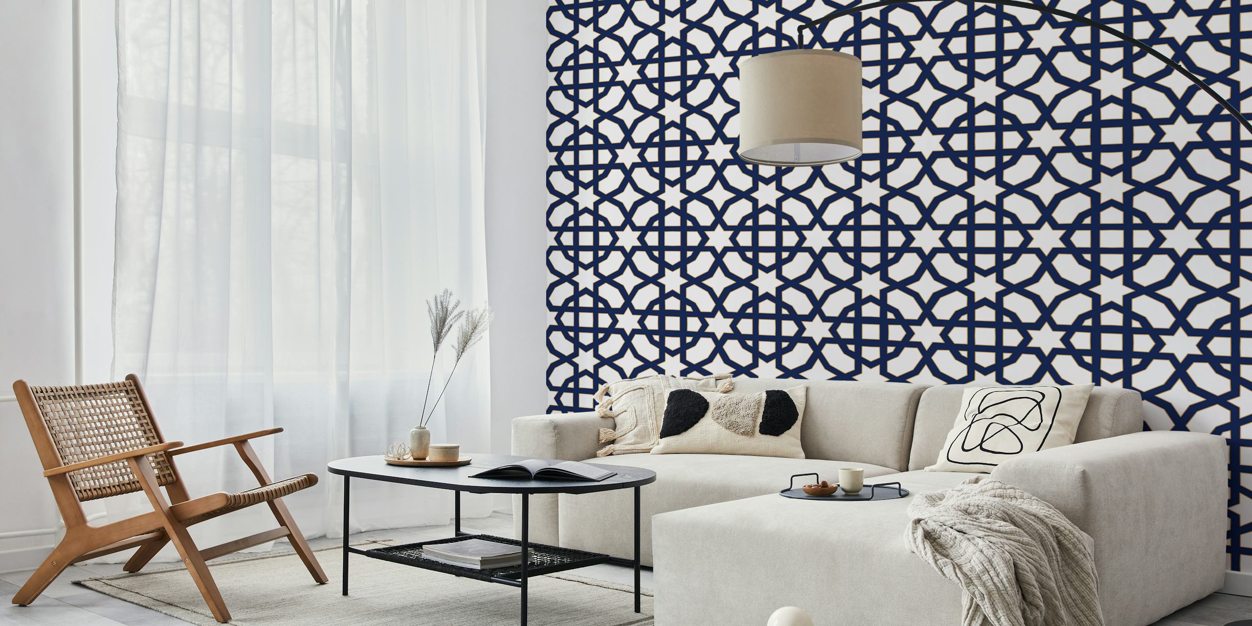 Navy gold geometric star pattern wallpaper