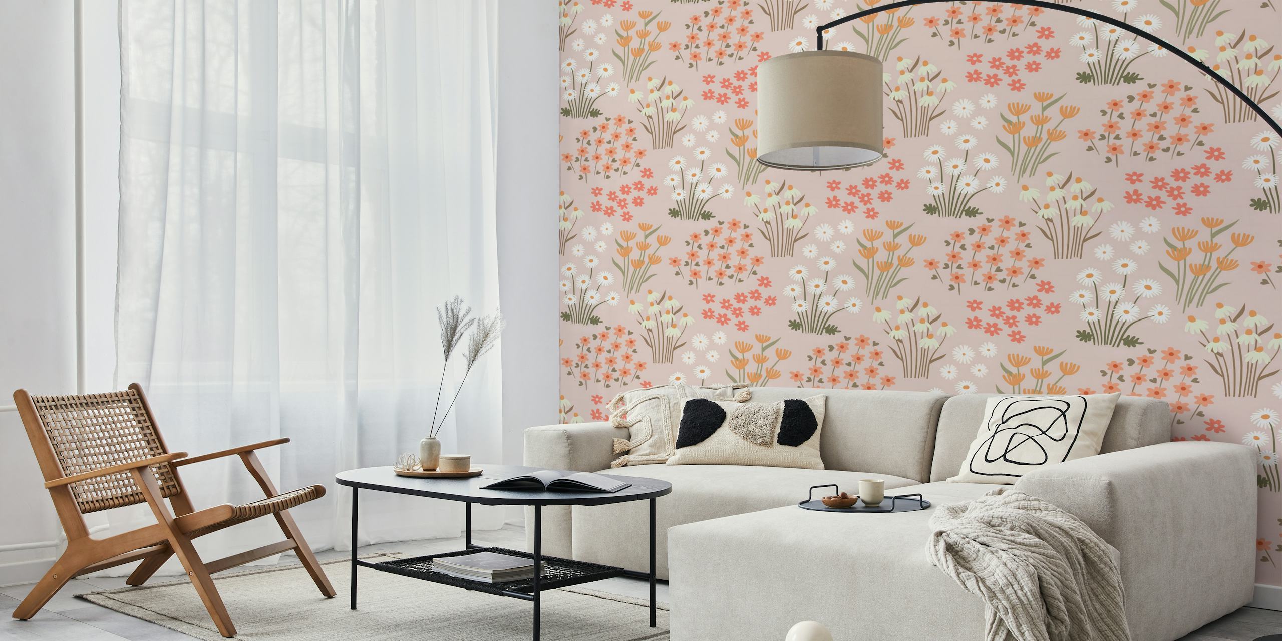 Papel tapiz floral Spring Meadows en una habitación