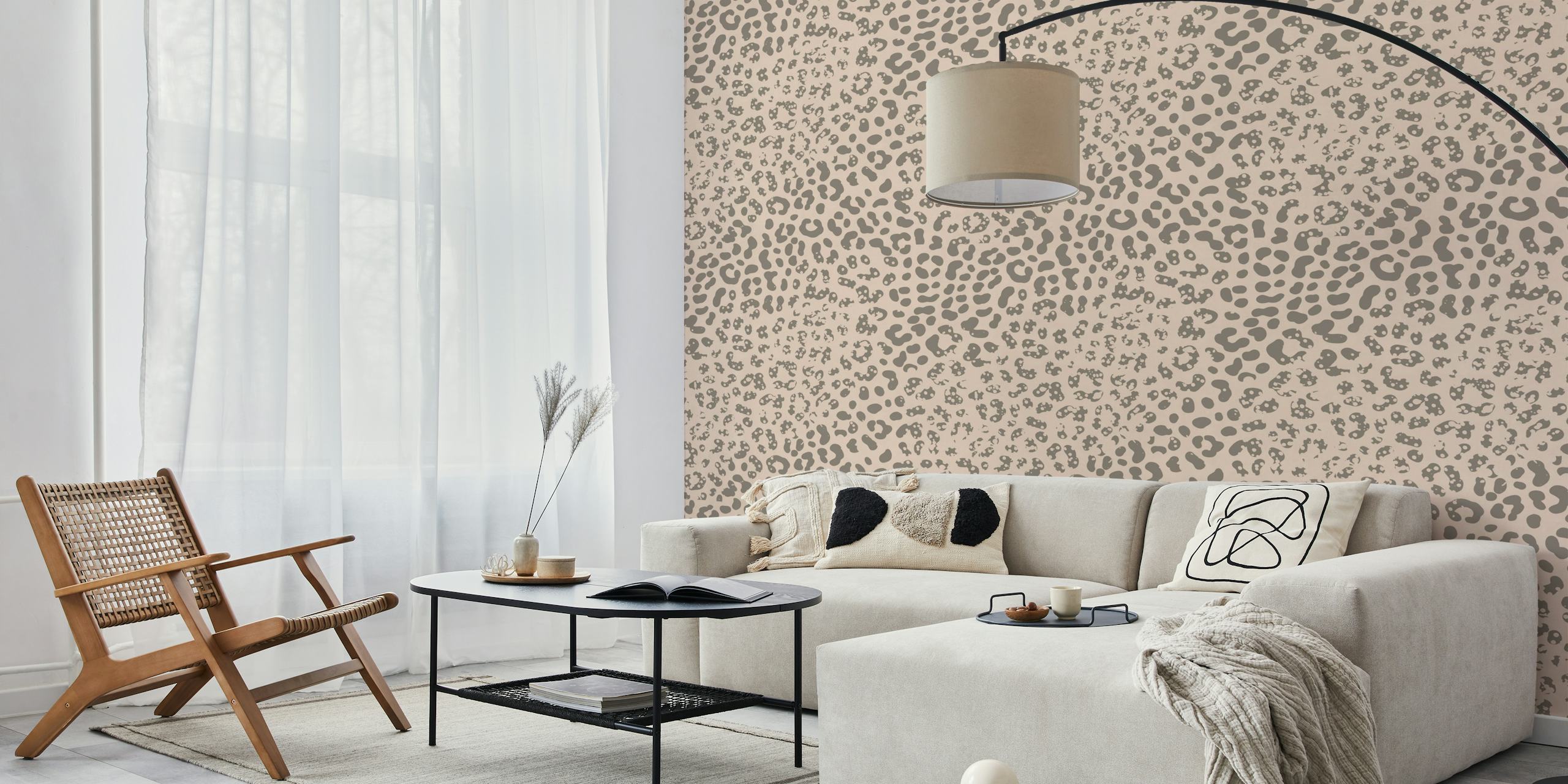 Neutral animal print with spots in gray and beige wallpaper