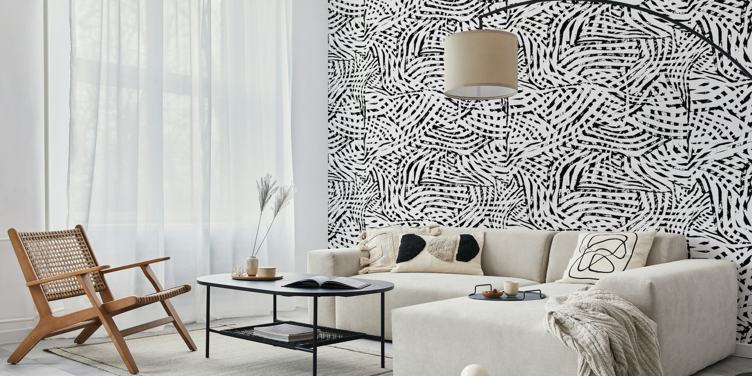 Black wild lines wallpaper in a stylish room