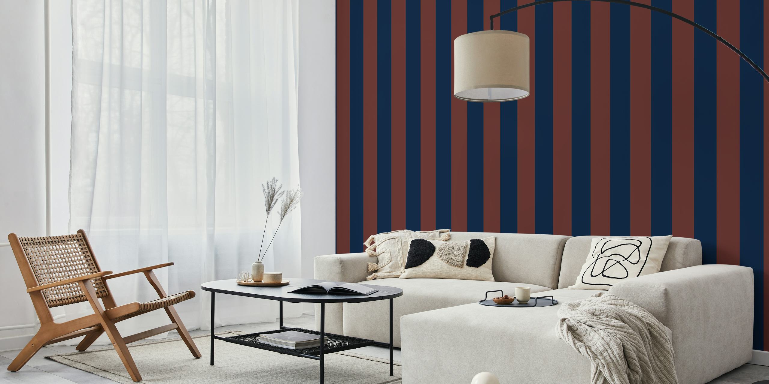 Bold blue and brown stripes wallpaper in a room