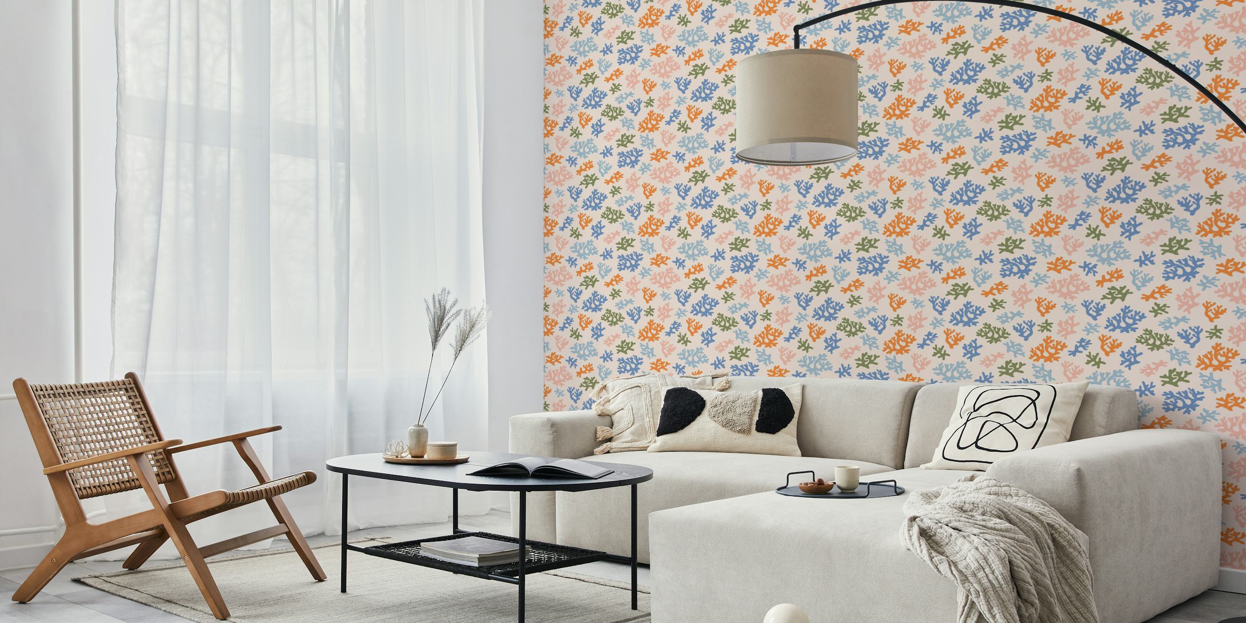 Coral reef peach wallpaper displayed in a room