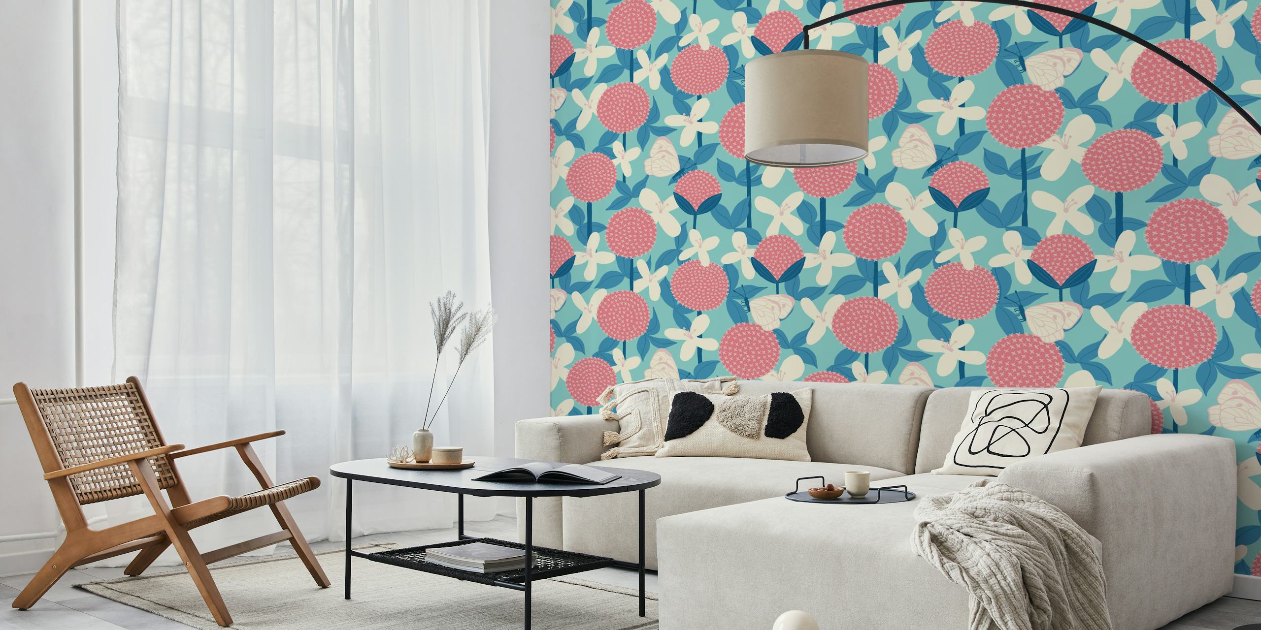 Allium and Clematis wallpaper design in a room