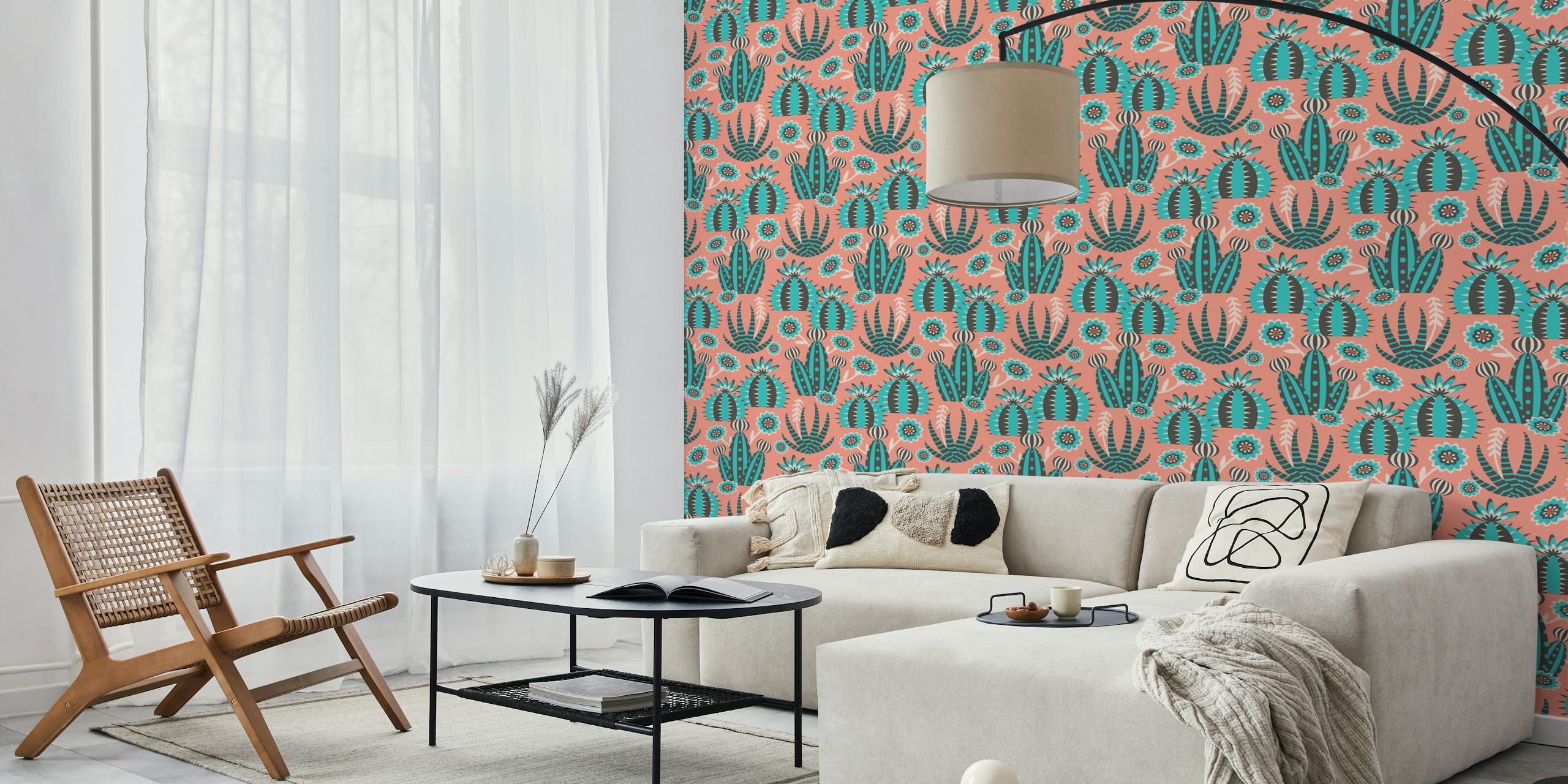 Desert Garden Retro Cactus wallpaper in a room