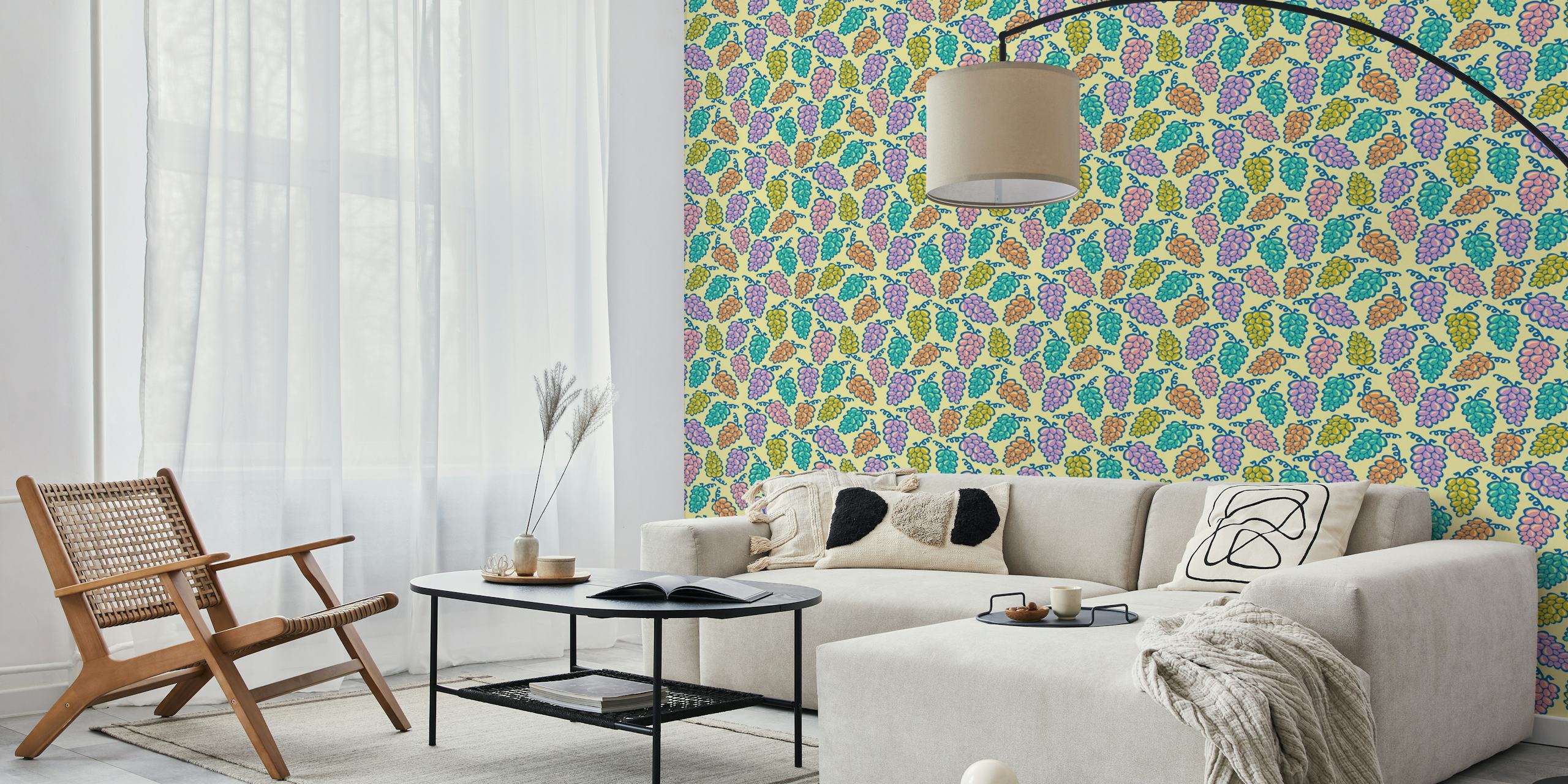 Colorful grape clusters wallpaper design