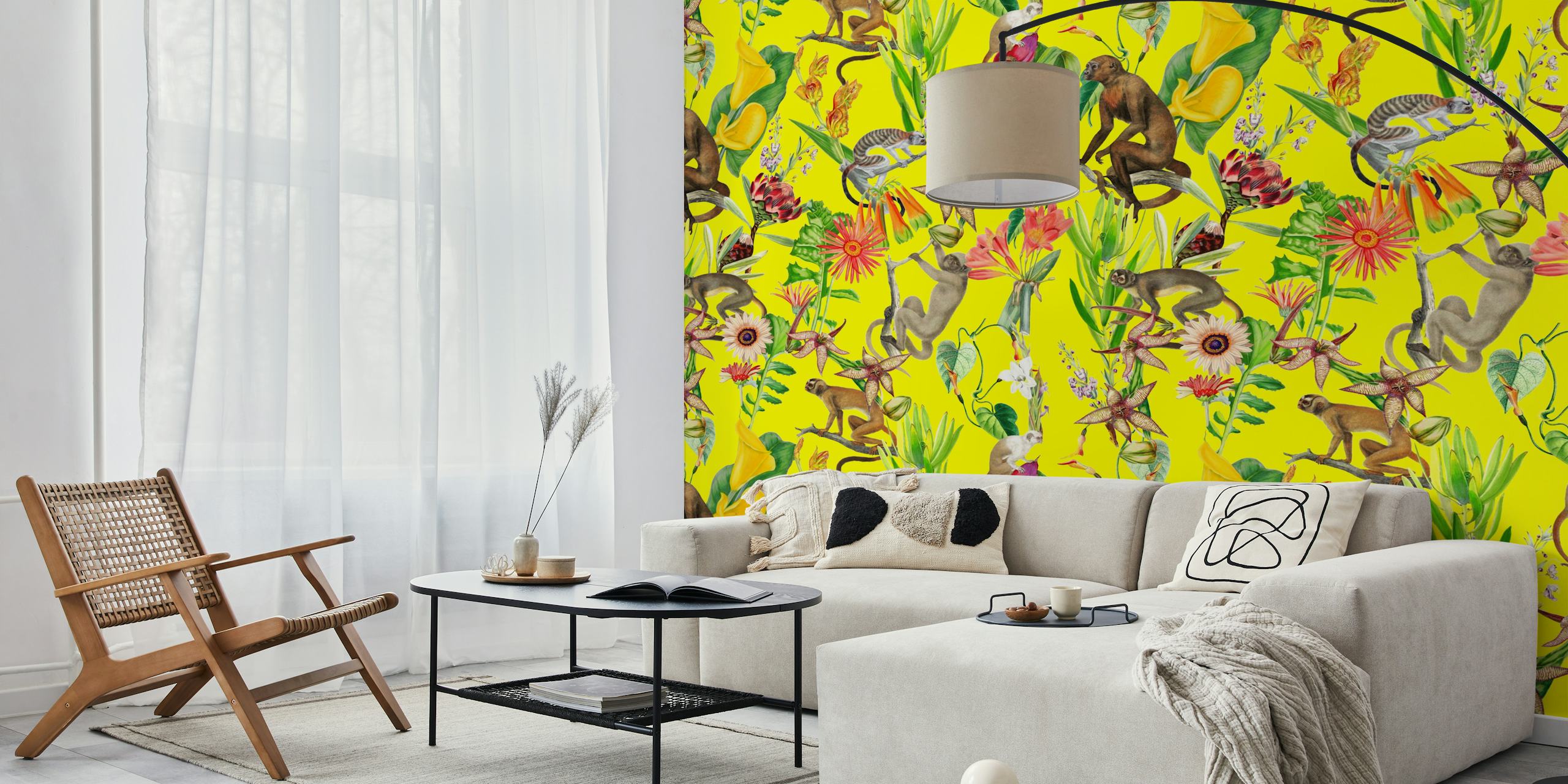 Hakuna papel de parede com animais e flores coloridas
