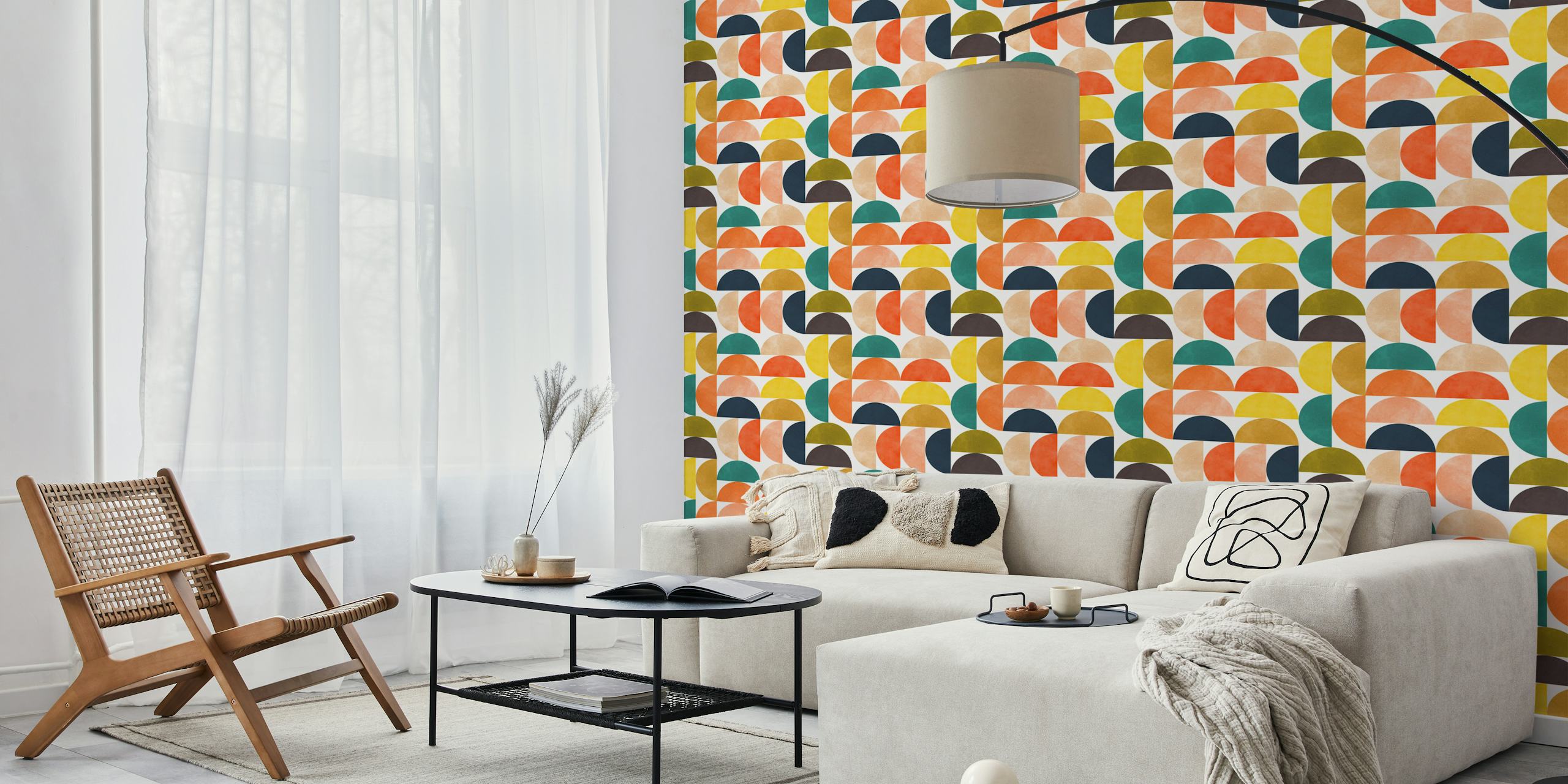 Papel tapiz de círculos coloridos en la sala