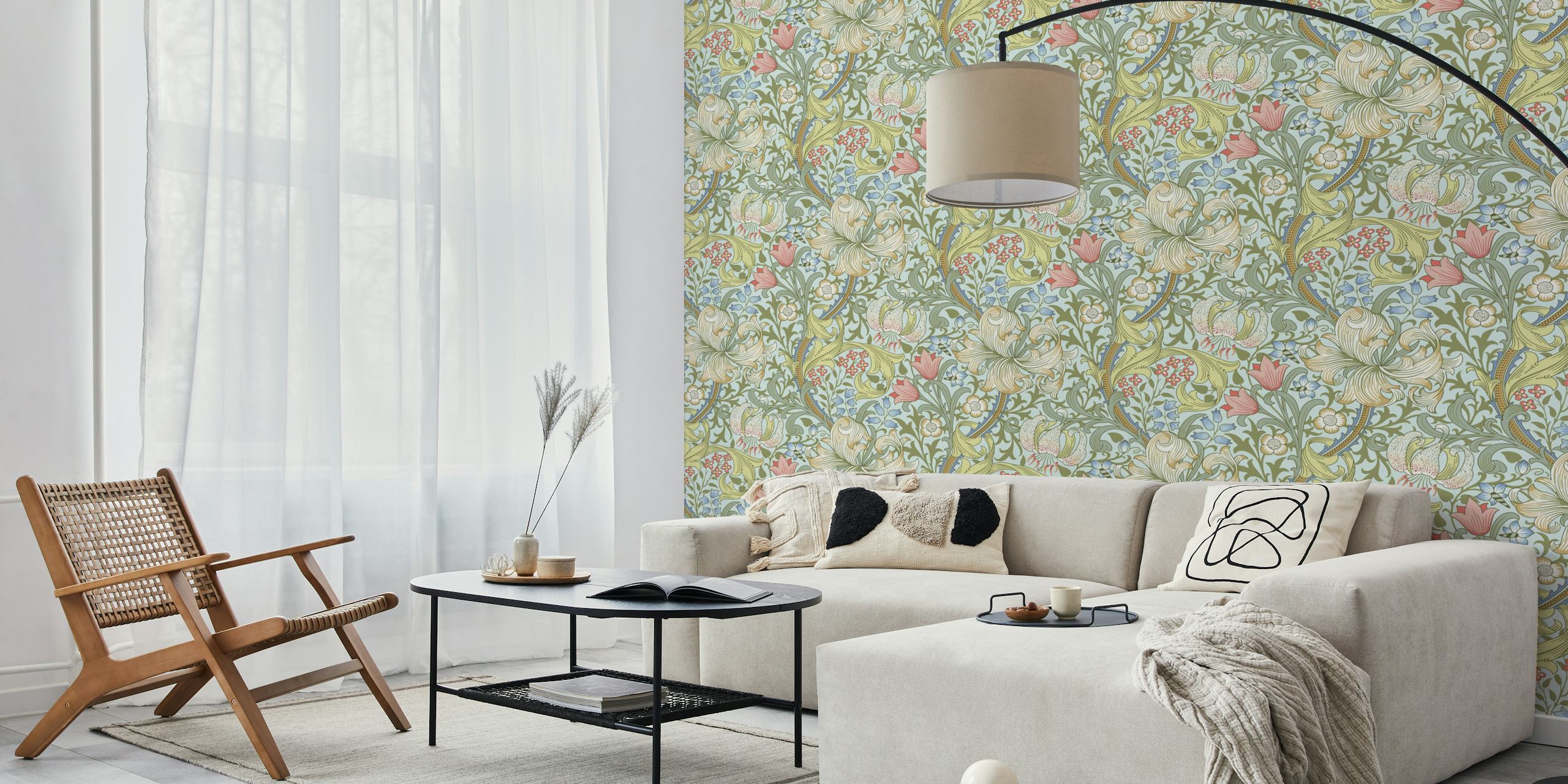 Victorian floral design with gold and pastel hues wallpaper