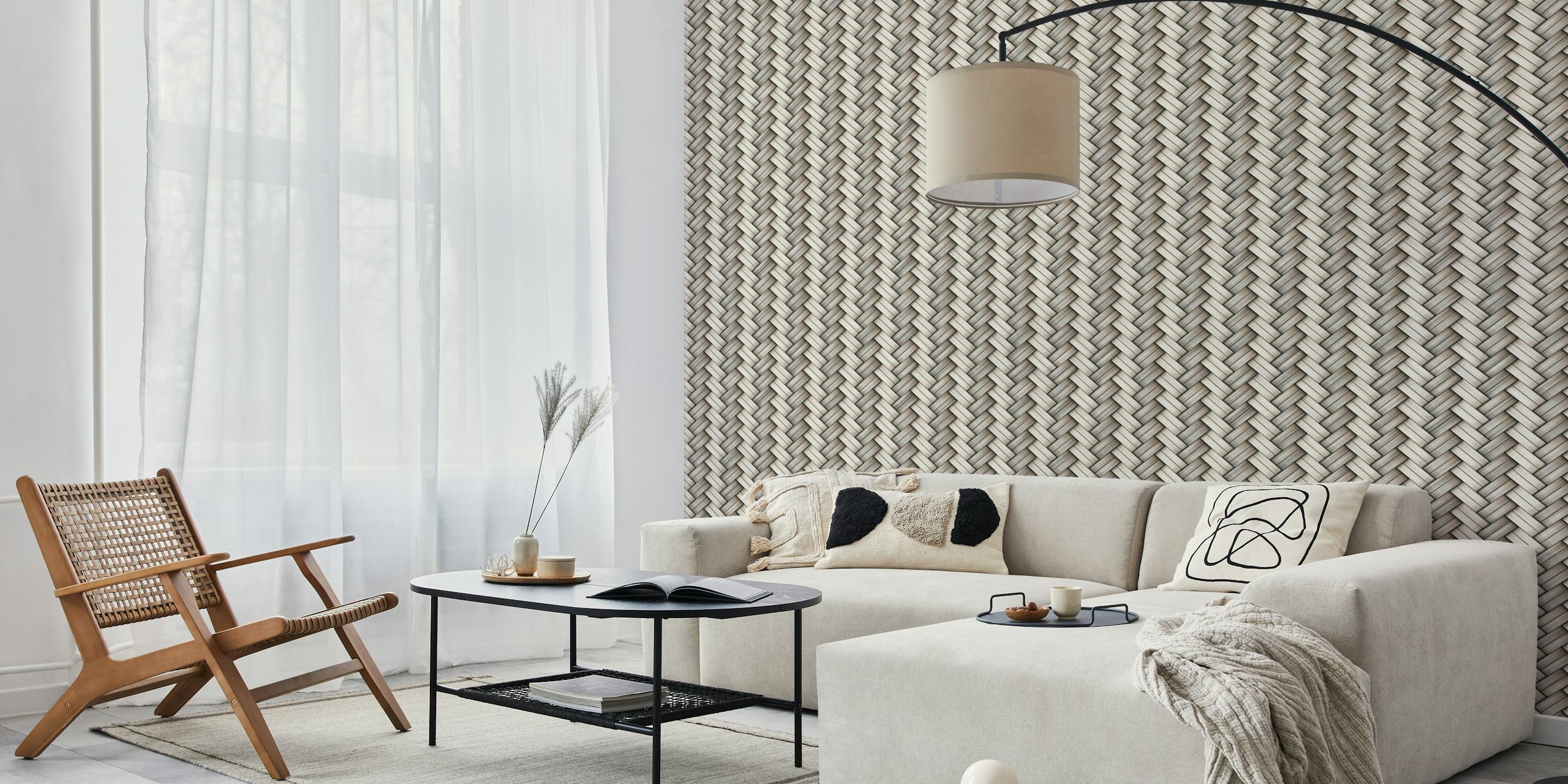 Papel de parede Silver Carbon Fiber Texture em um quarto