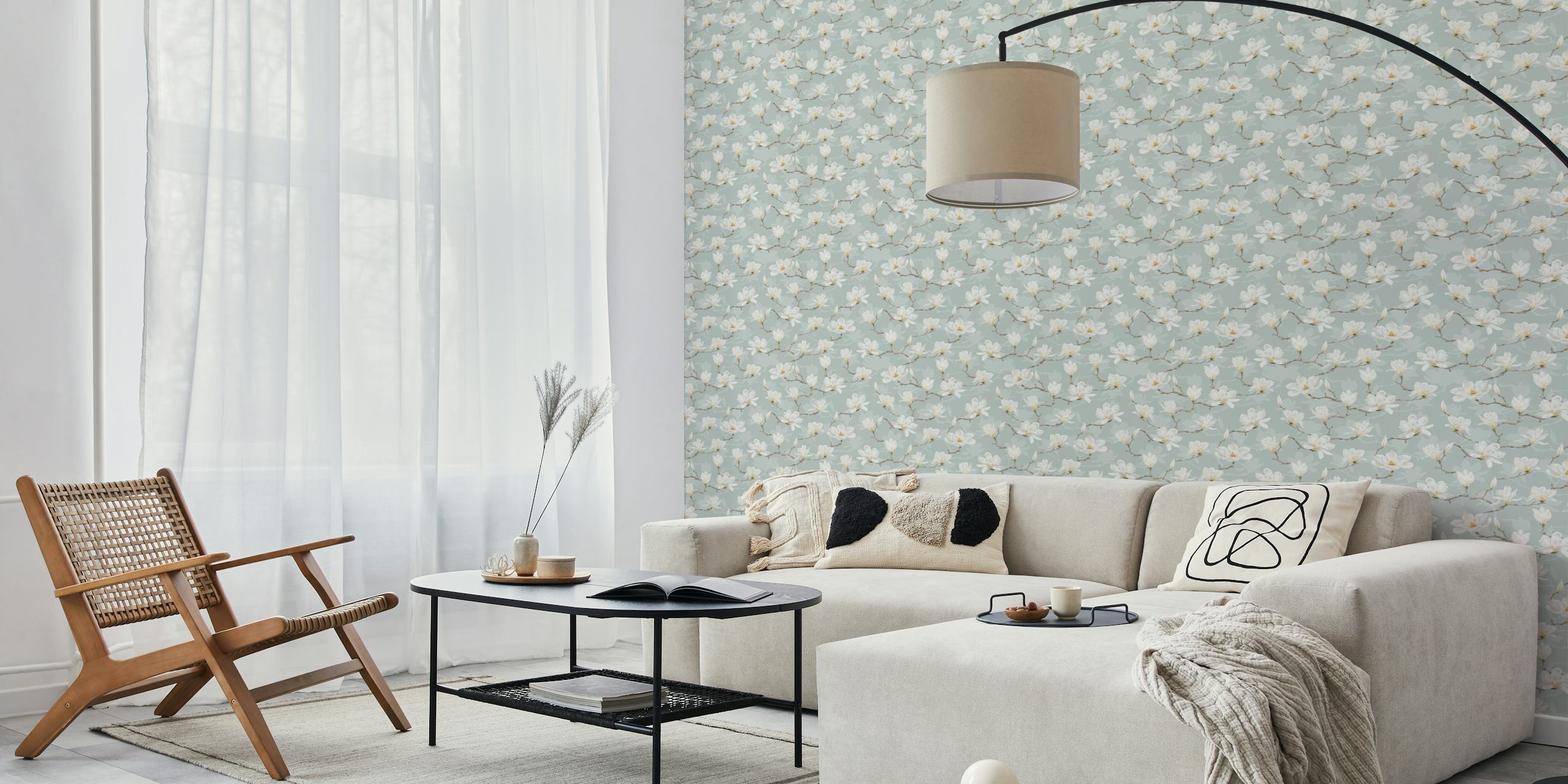 Vintage Magnolia Trellis wallpaper in a room