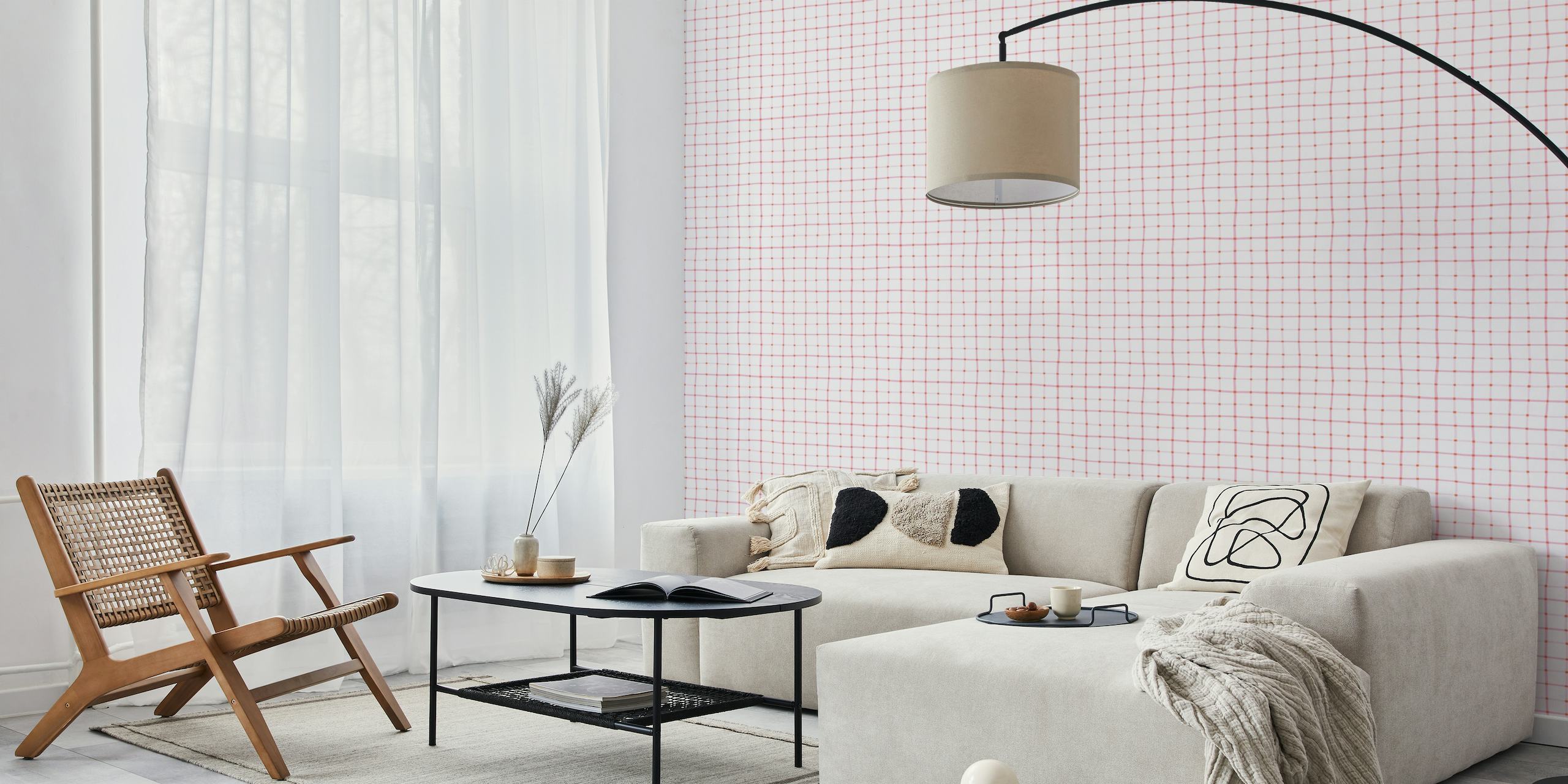 Hand drawn grid in pink and orange wallpaper