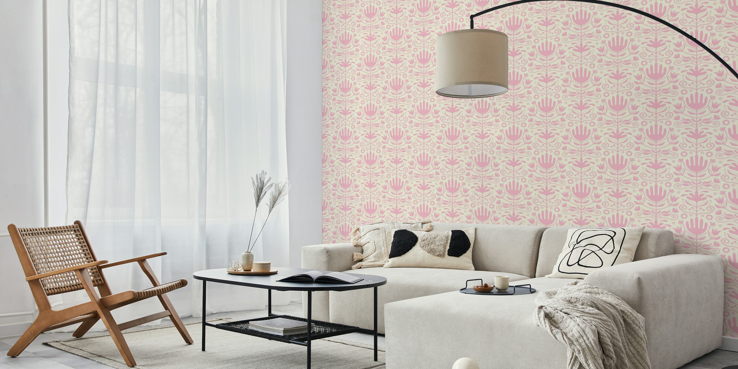 Nordic florals light pink carta da parati in una stanza