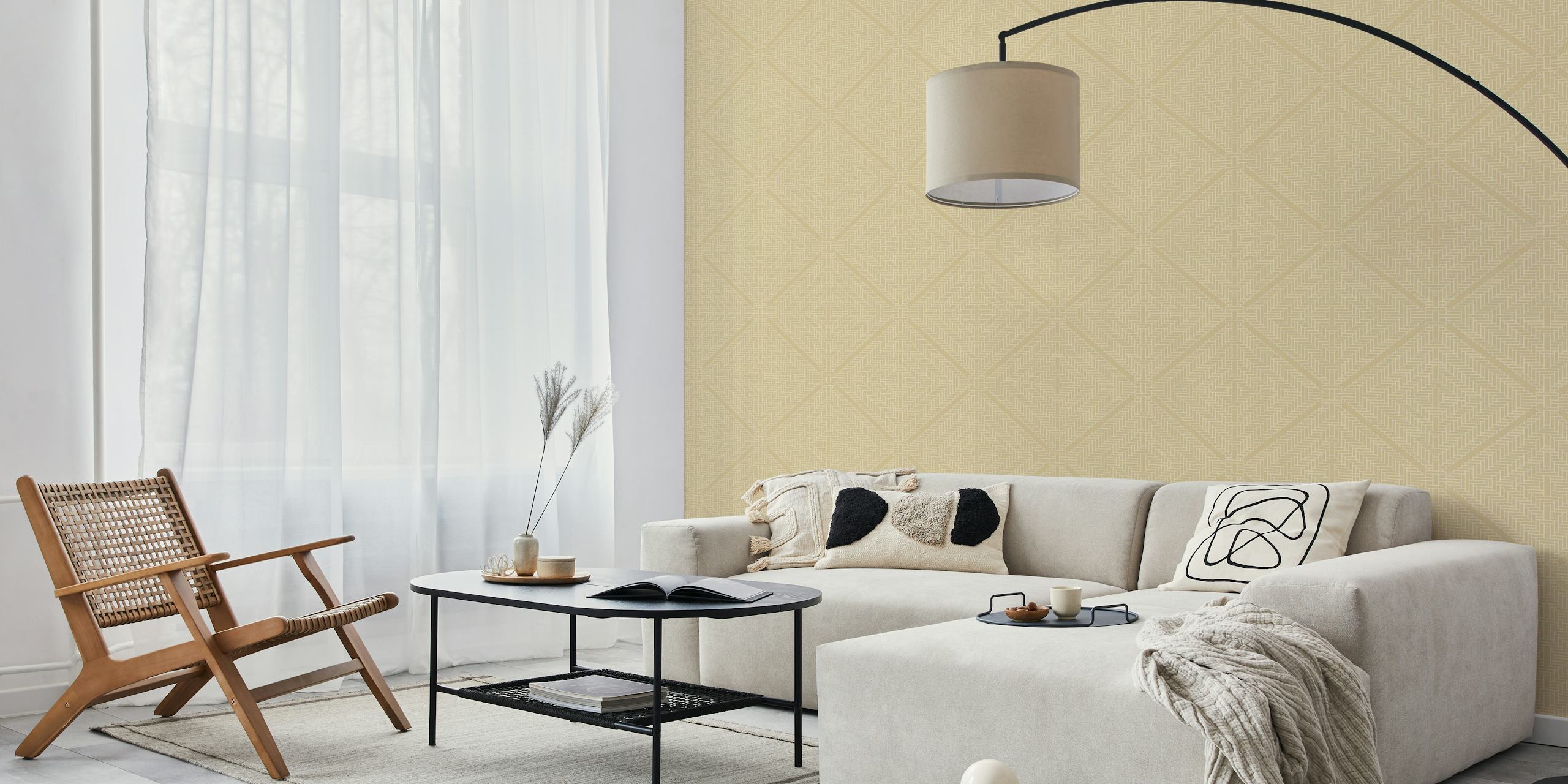 Rattan Tiles Beige wallpaper in a room