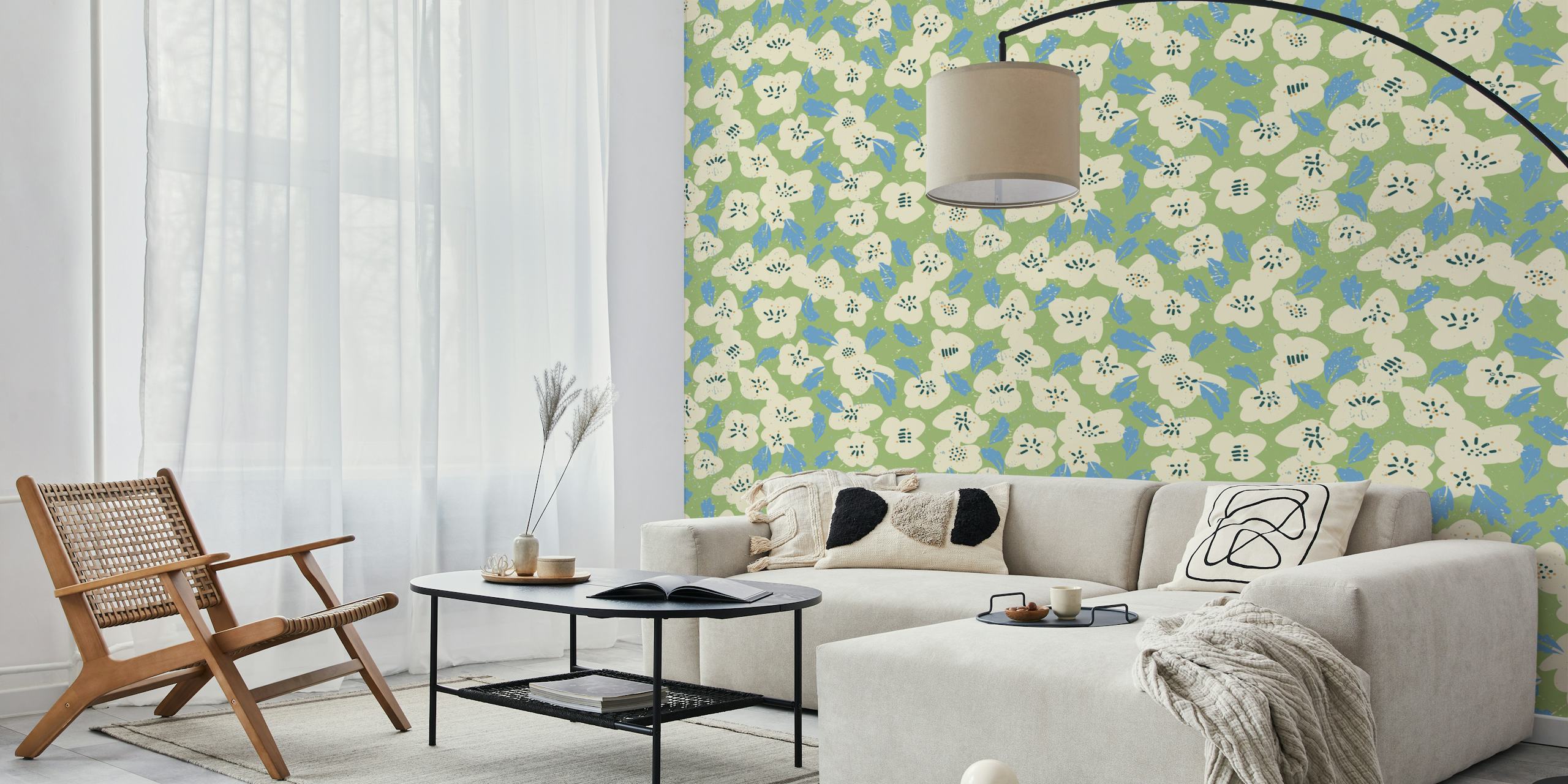 Bold flowers wallpaper on green background