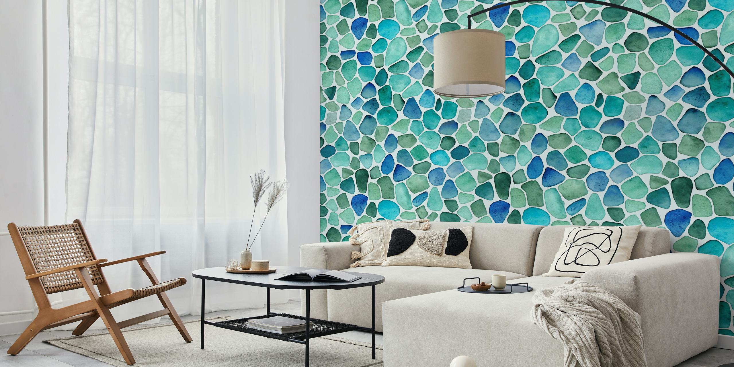 Ταπετσαρία Ocean Vibe Sea Glass Watercolor Blue στο δωμάτιο