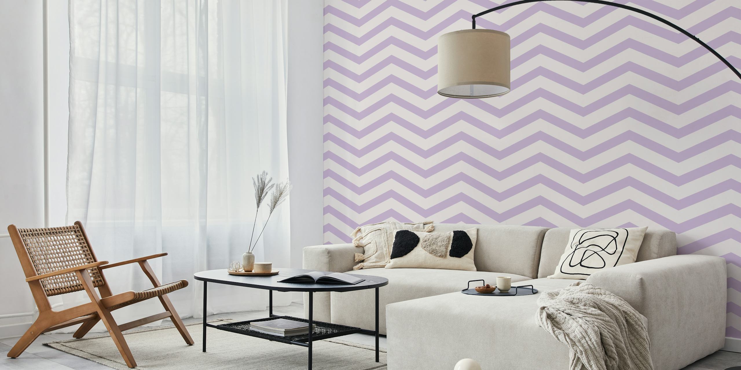 Chevron pattern in lilac and white colors wallpaper