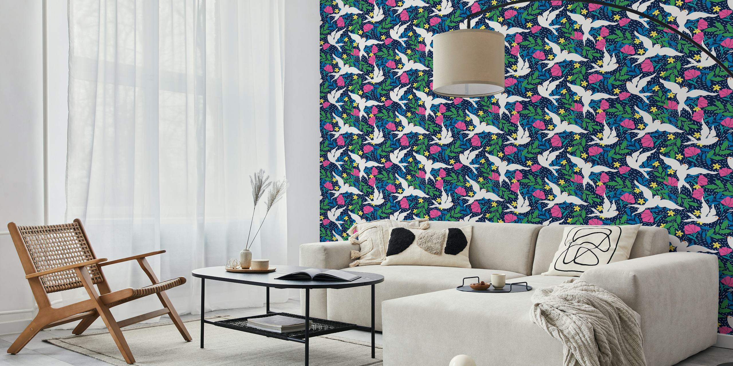 Beautiful summer garden design de papel de parede em um quarto