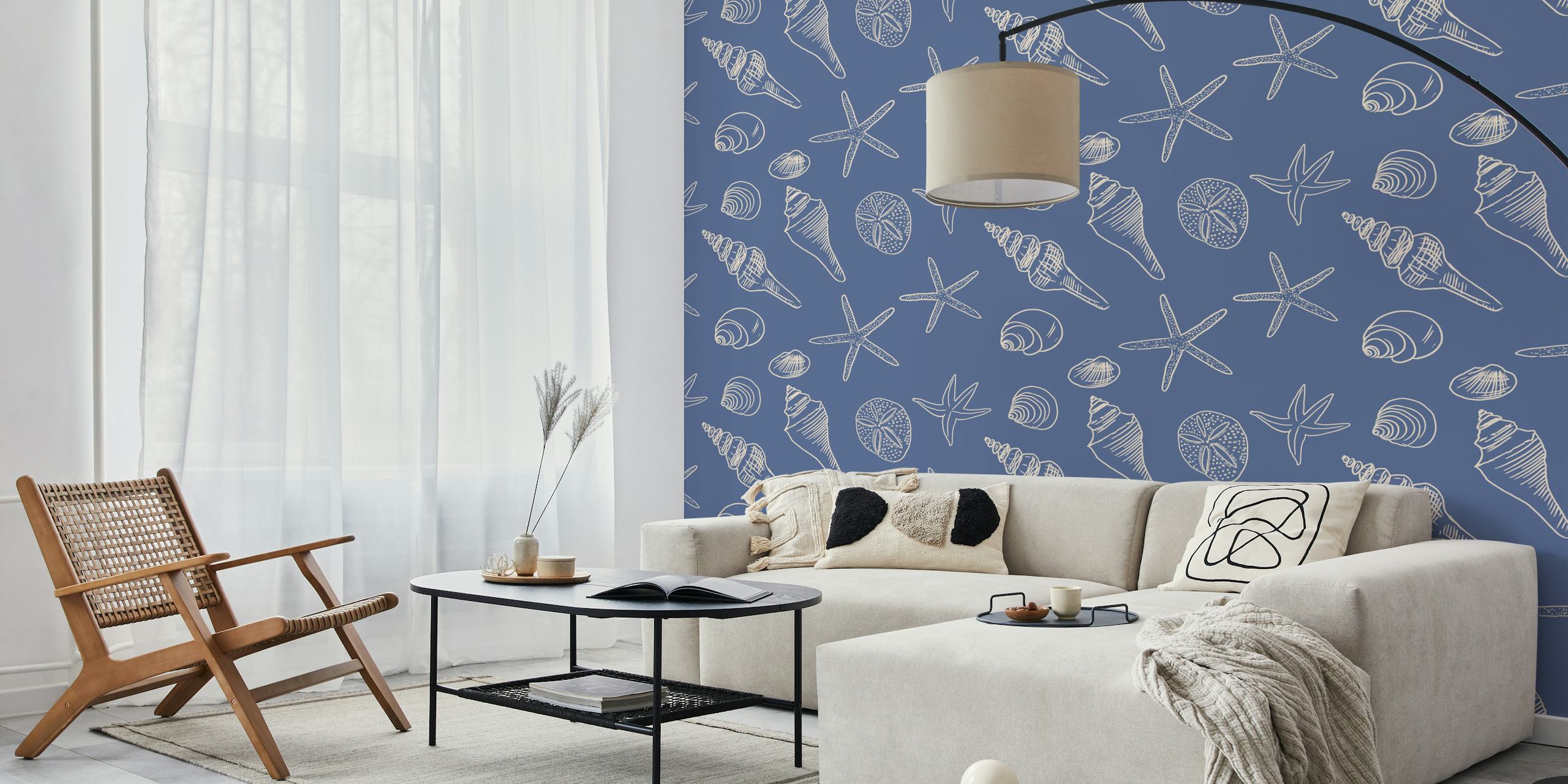Seahorse Ocean Nautical Coastal Blue wallpaper in room