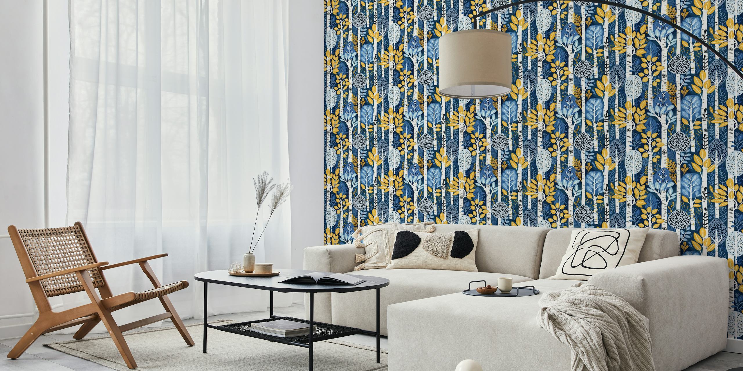 Papel tapiz Aspen Trees in the night en una habitación